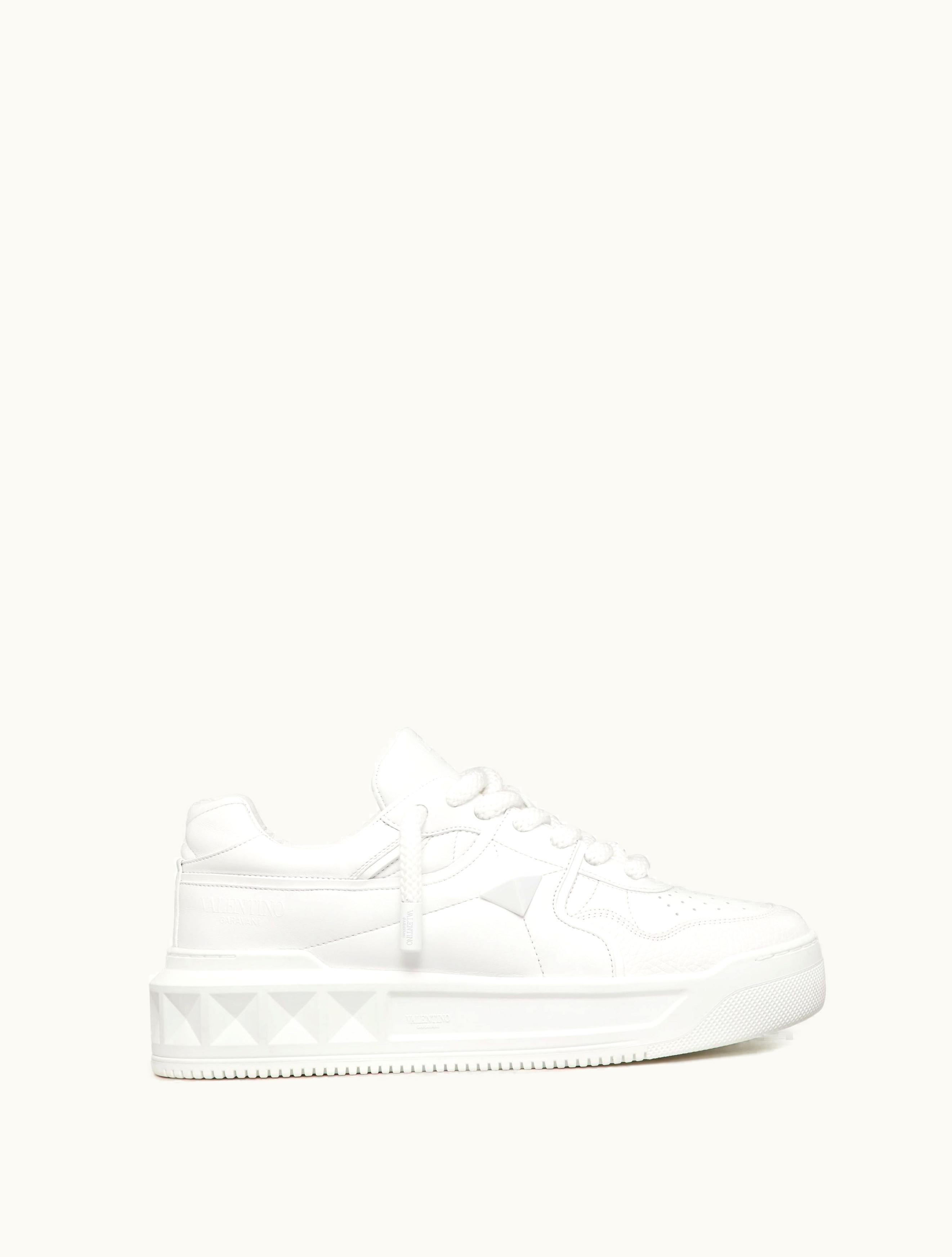 Valentino Valentino One Stud XL Nappa Leather Low-top Sneaker For Man In White / Black / Light Yellow