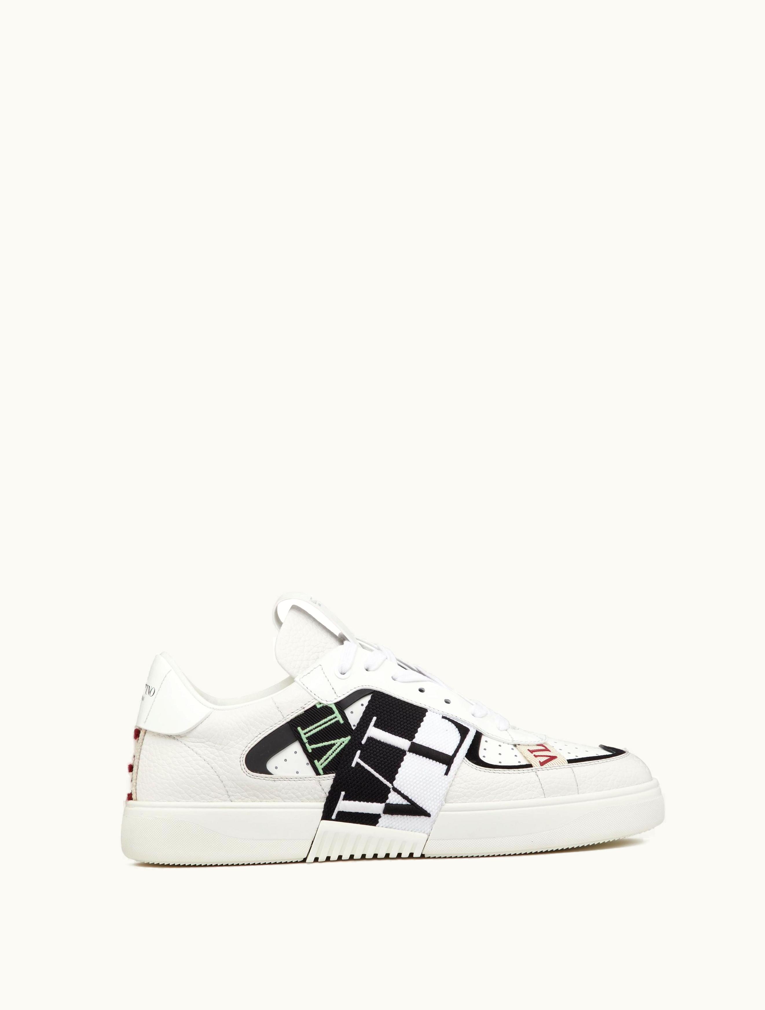 Valentino Valentino Vl7n Low-top In Banded Calfskin Sneaker For Man In White / Black / Mint / Ruby