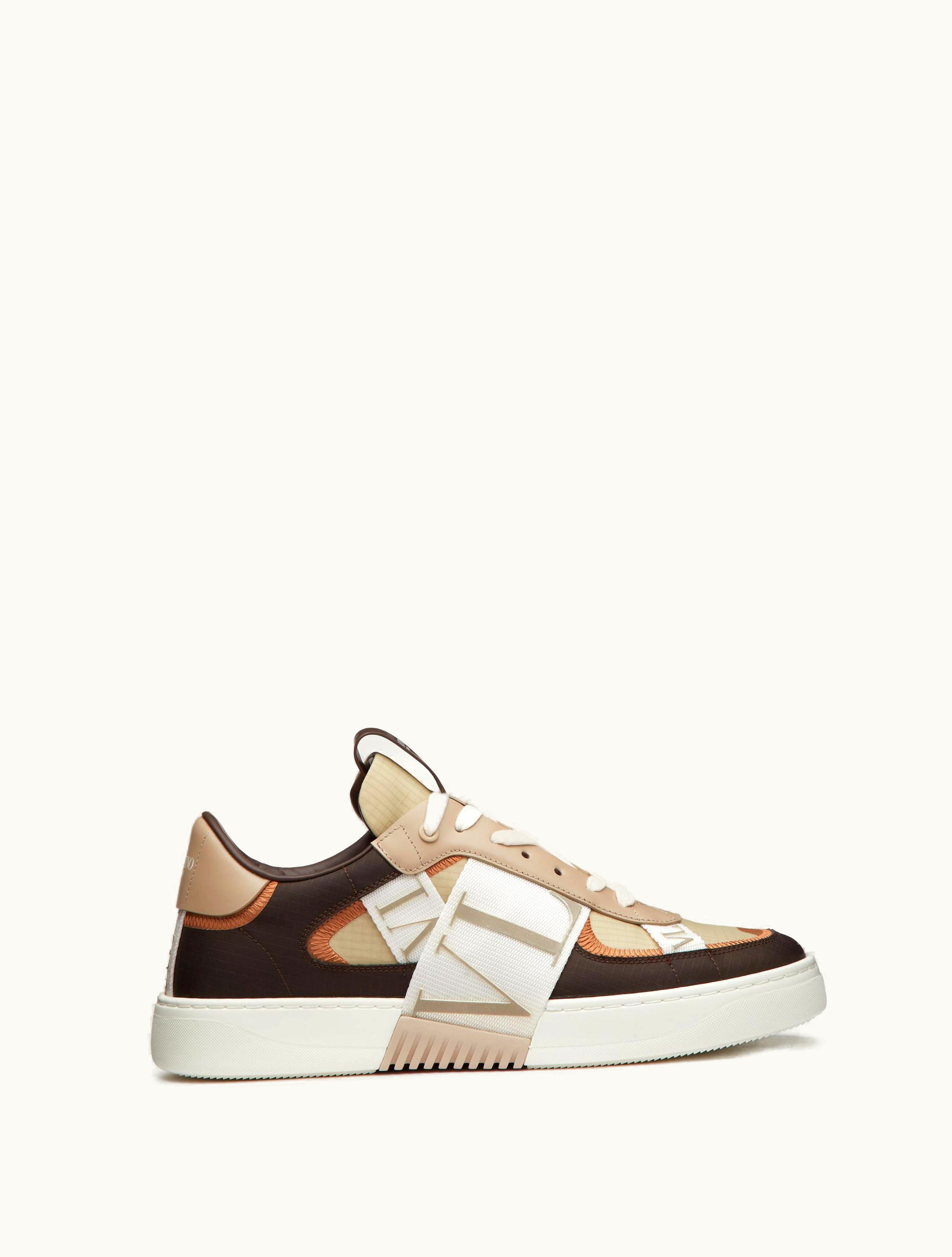 Valentino Valentino Vl7n Low-top Calfskin And Nylon Banded Sneaker For Man In Fondant
