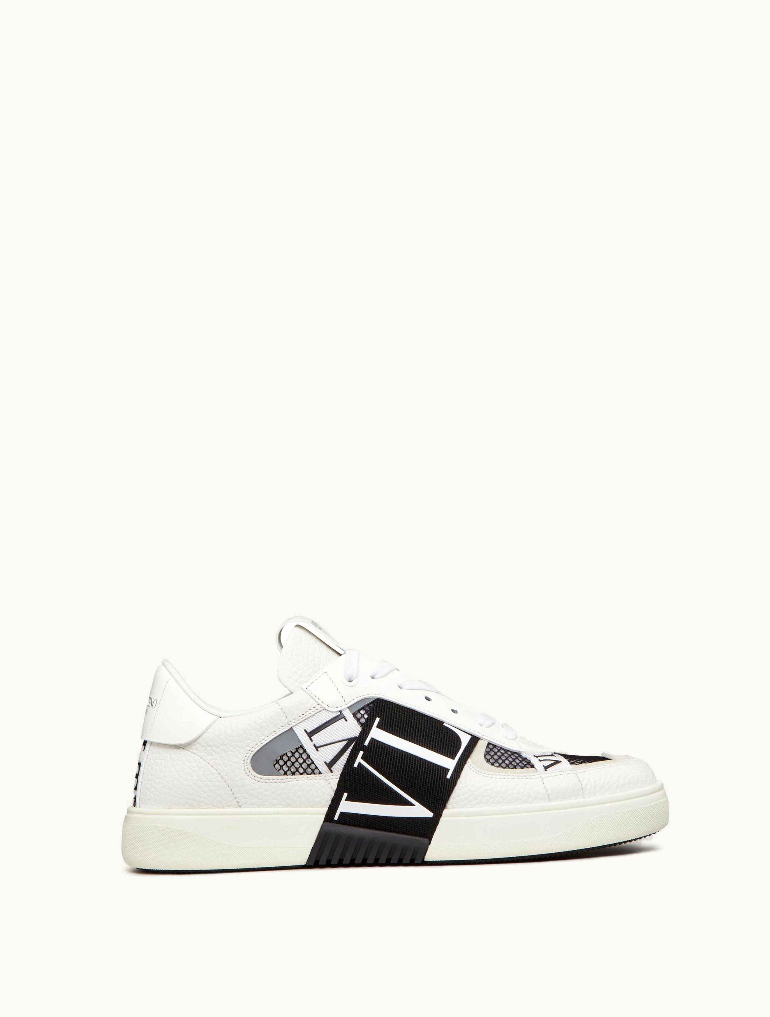 Valentino Valentino Vl7n Low-top Sneakers In Calfskin And Mesh Fabric With Bands For Man In White / Black
