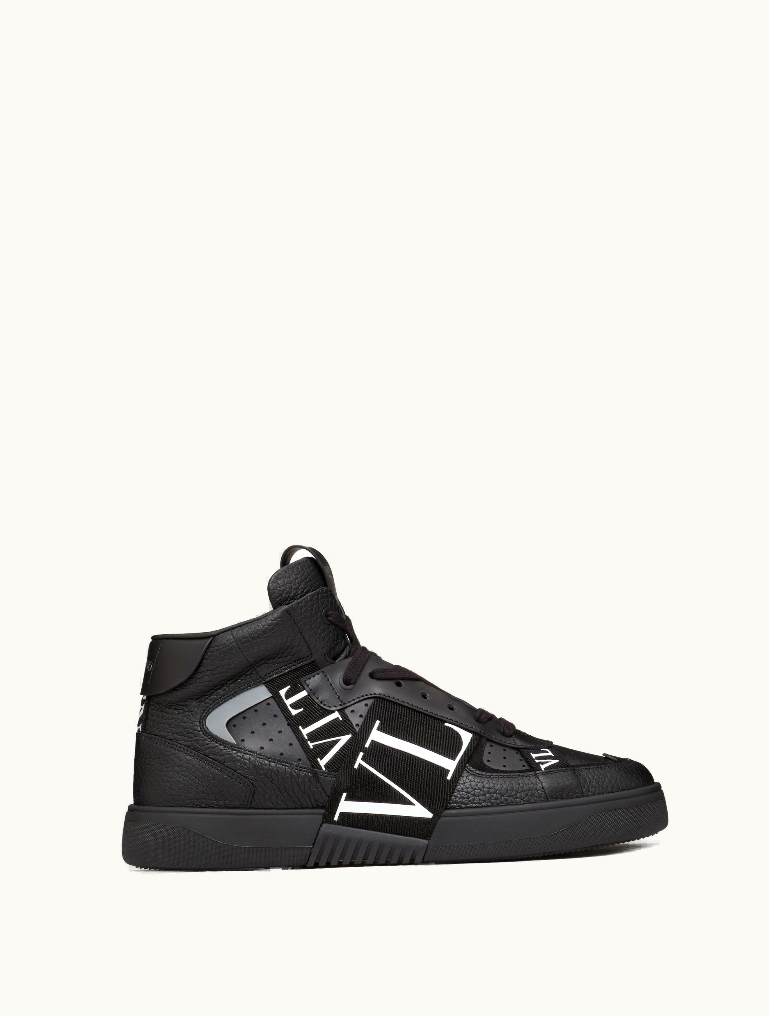 Valentino Valentino Mid-top Calfskin Vl7n Sneaker With Bands For Man In White / Black