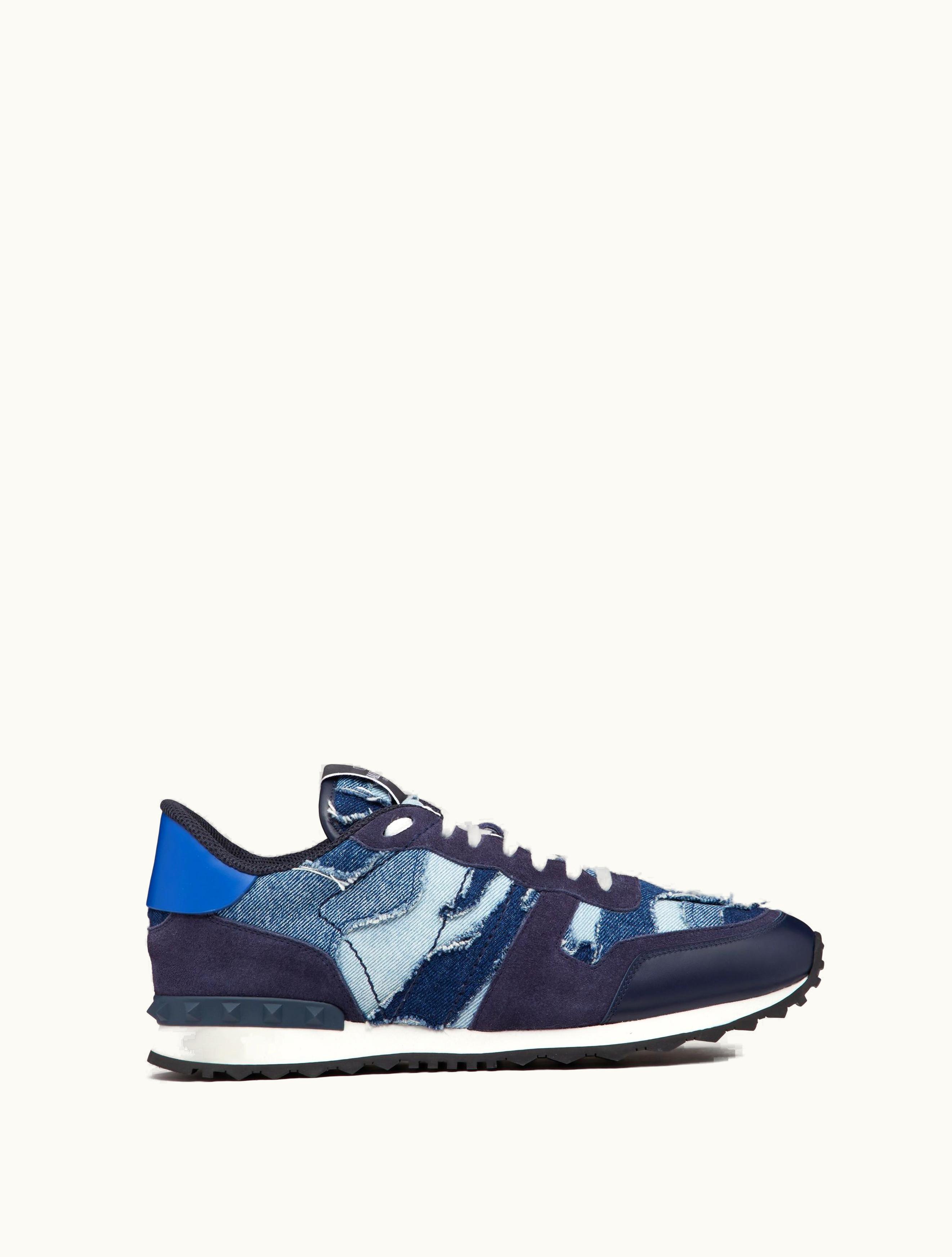 Valentino Valentino Rockrunner Camouflage Denim Trainer For Man In Denim / Blue