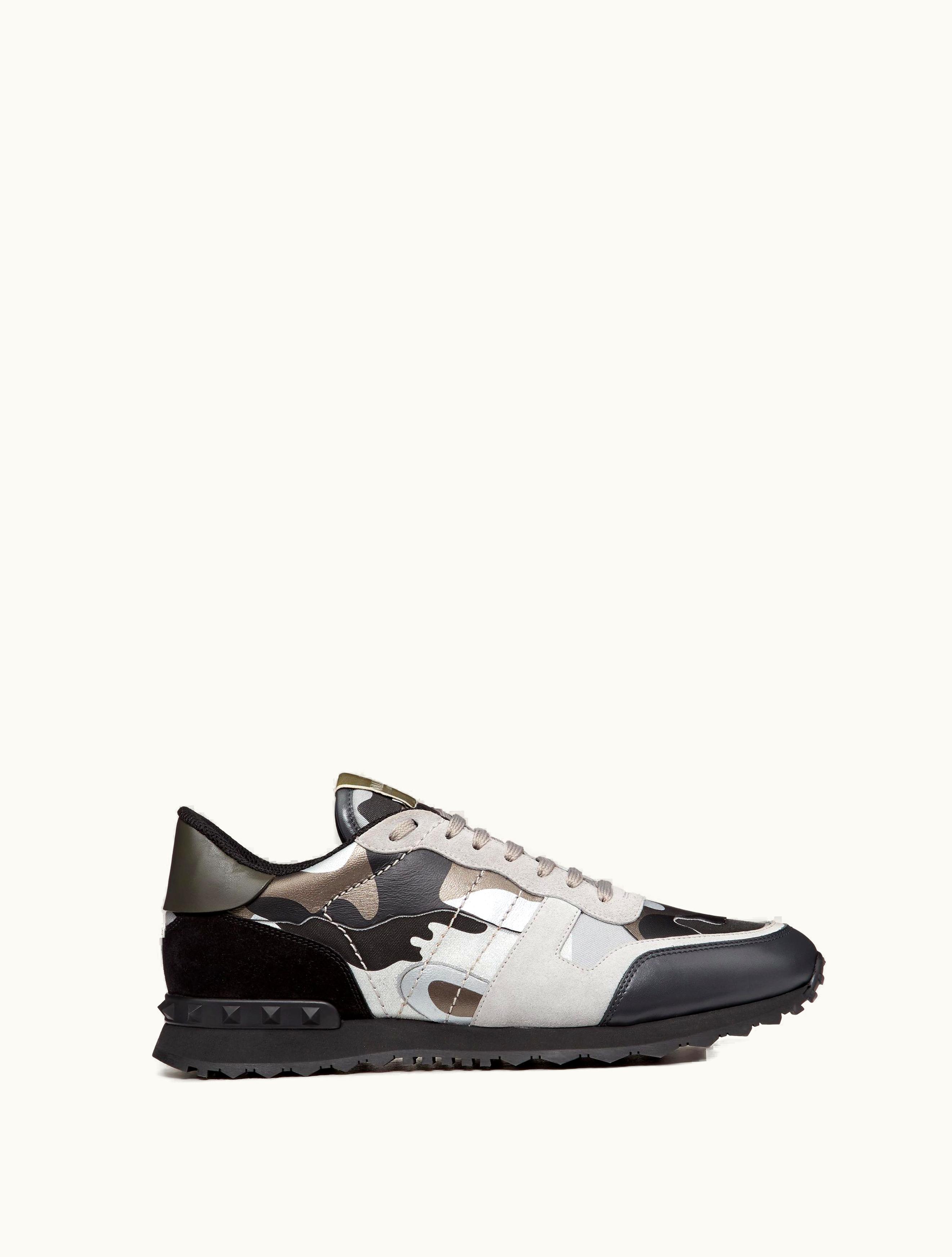 Valentino Valentino Rockrunner Camouflage Laminated Sneaker For Man In Grey / Black