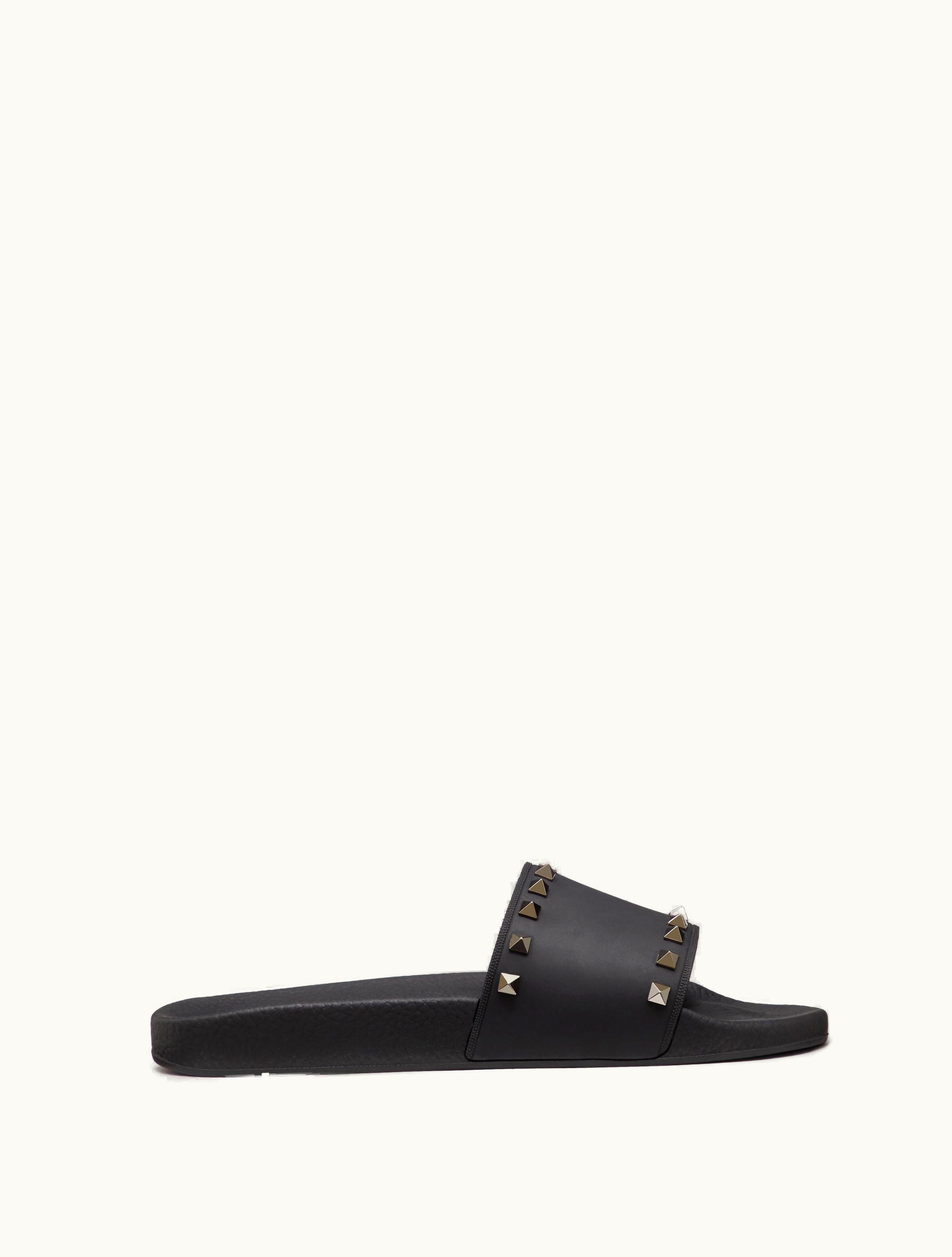 Valentino Valentino Rockstud Rubber Slider Sandal For Man In Black