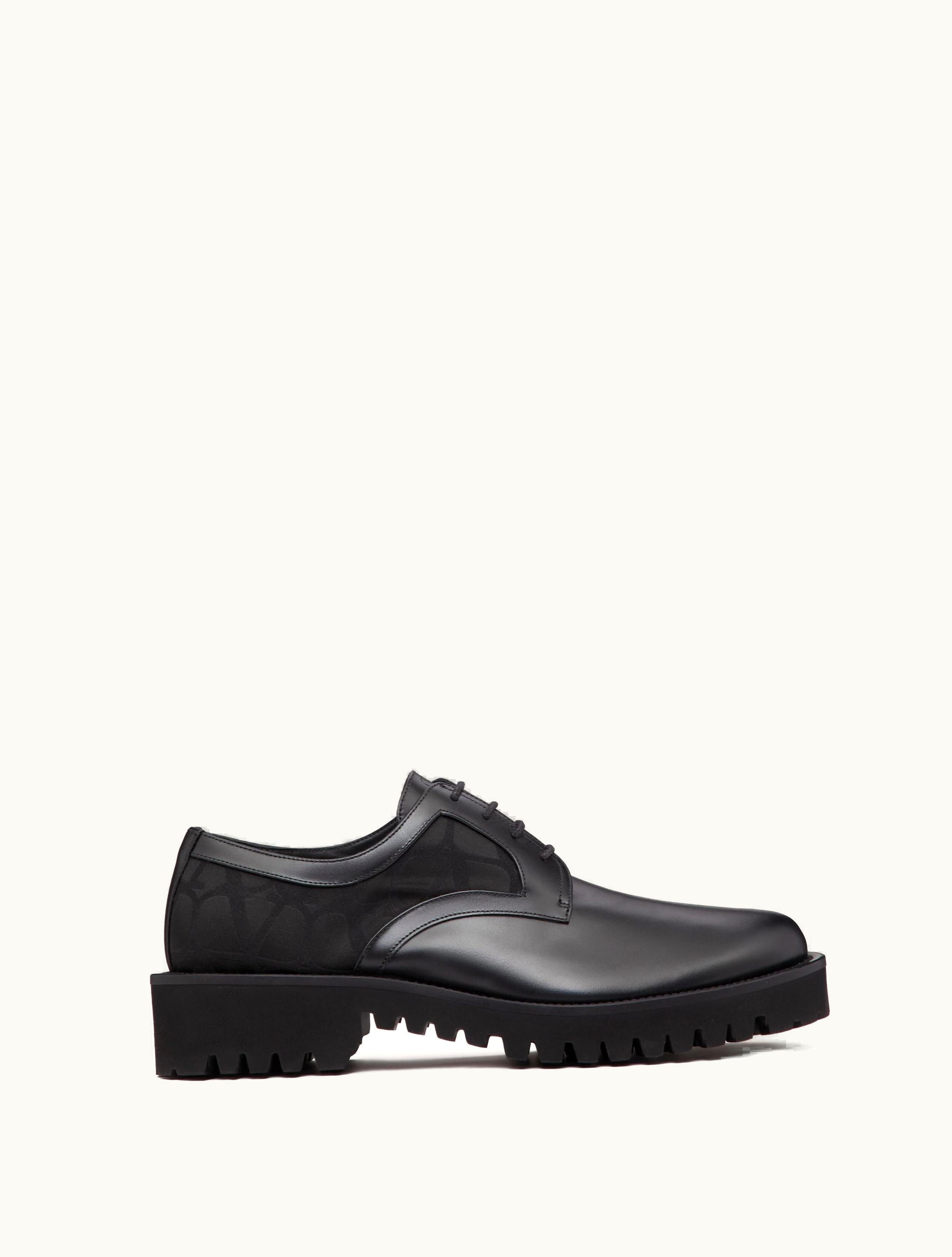 Valentino Valentino Derby In Toile Iconographe Technical Fabric And Calfskin For Man In Black