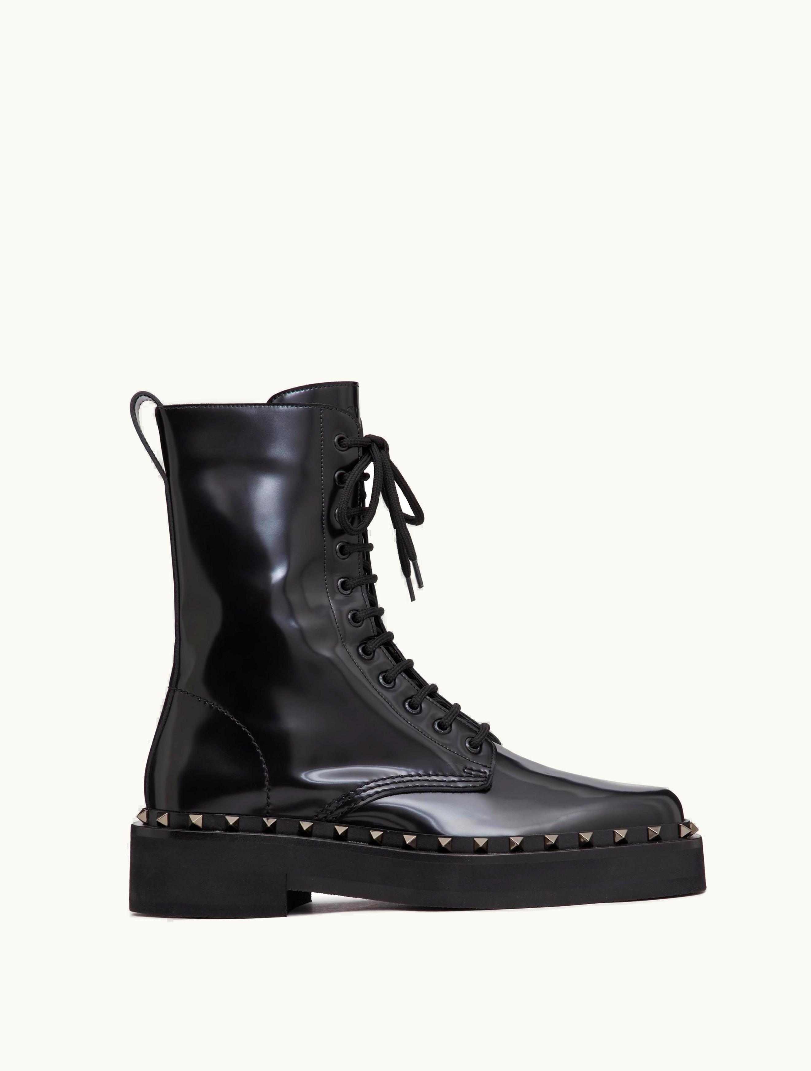 Valentino Valentino Rockstud M-way Calfskin Combat Boot With Matching Studs 50mm For Man In Black