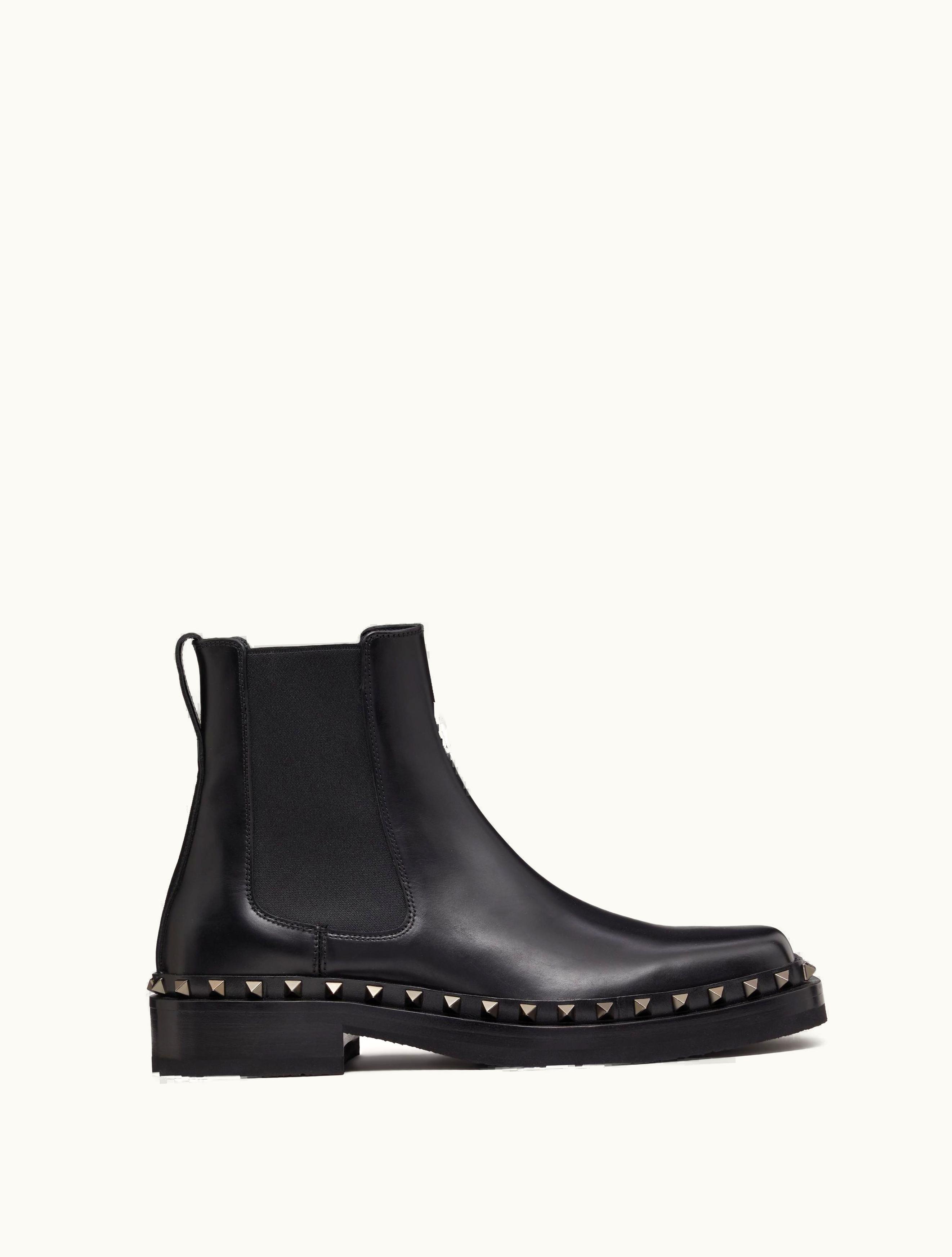 Valentino Valentino M-way Rockstud Ankle Boot In Calfskin Leather For Man In Black BLACK