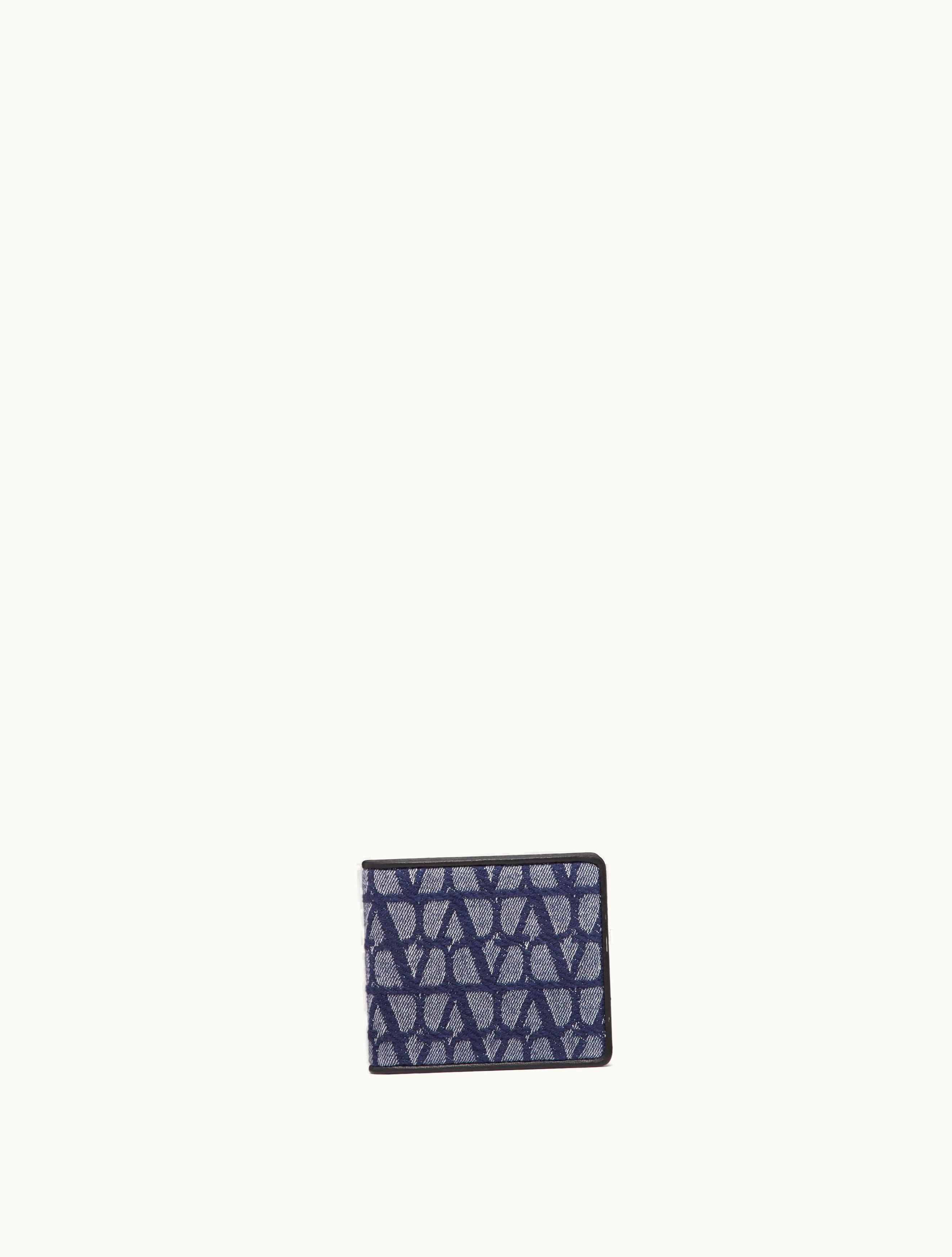 Valentino Valentino Toile Iconographe Wallet In Denim-effect Jacquard Fabric With Leather Details For Man In Denim / Black