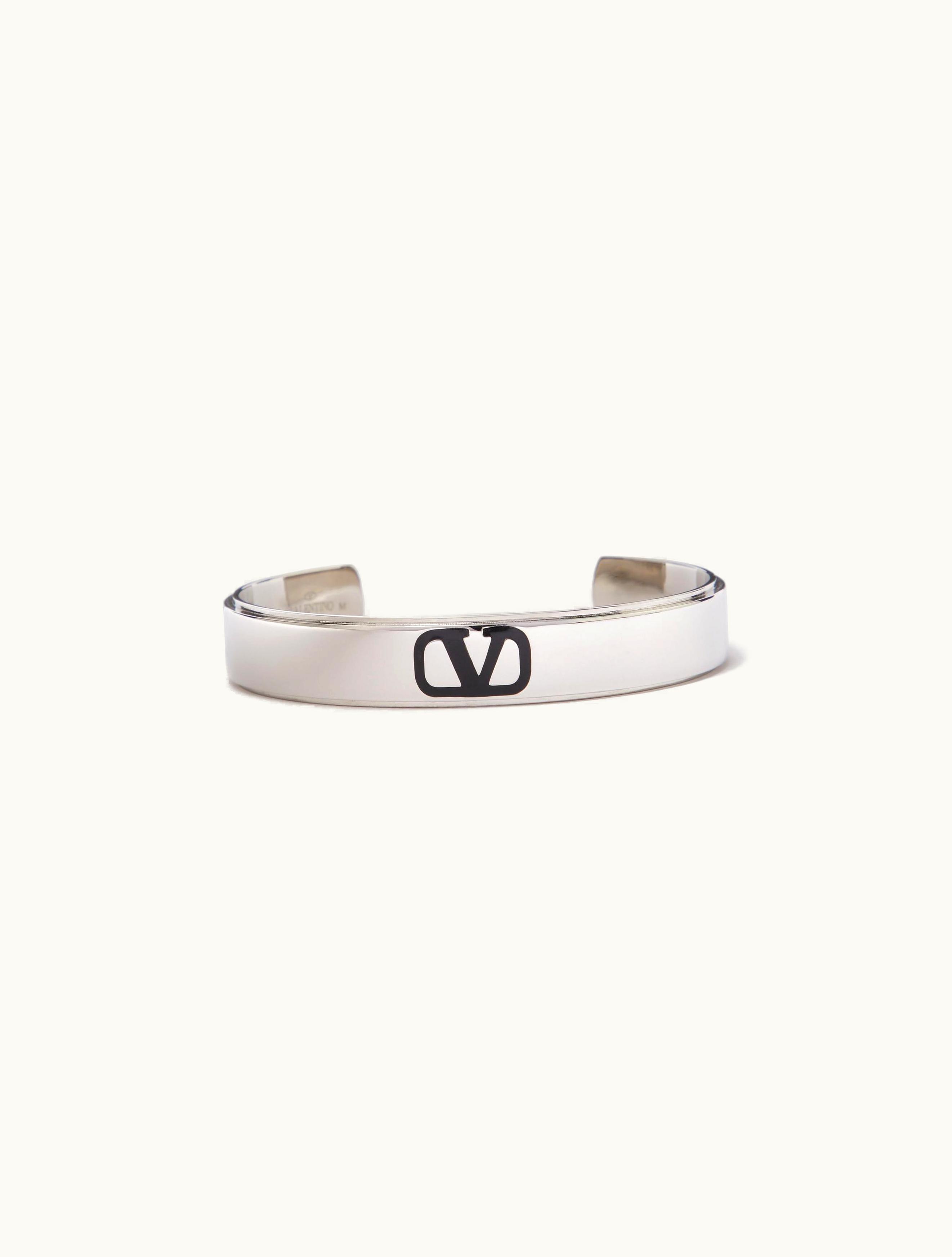 Valentino Valentino Vlogo Signature Metal And Enamel Cuff For Man In Black