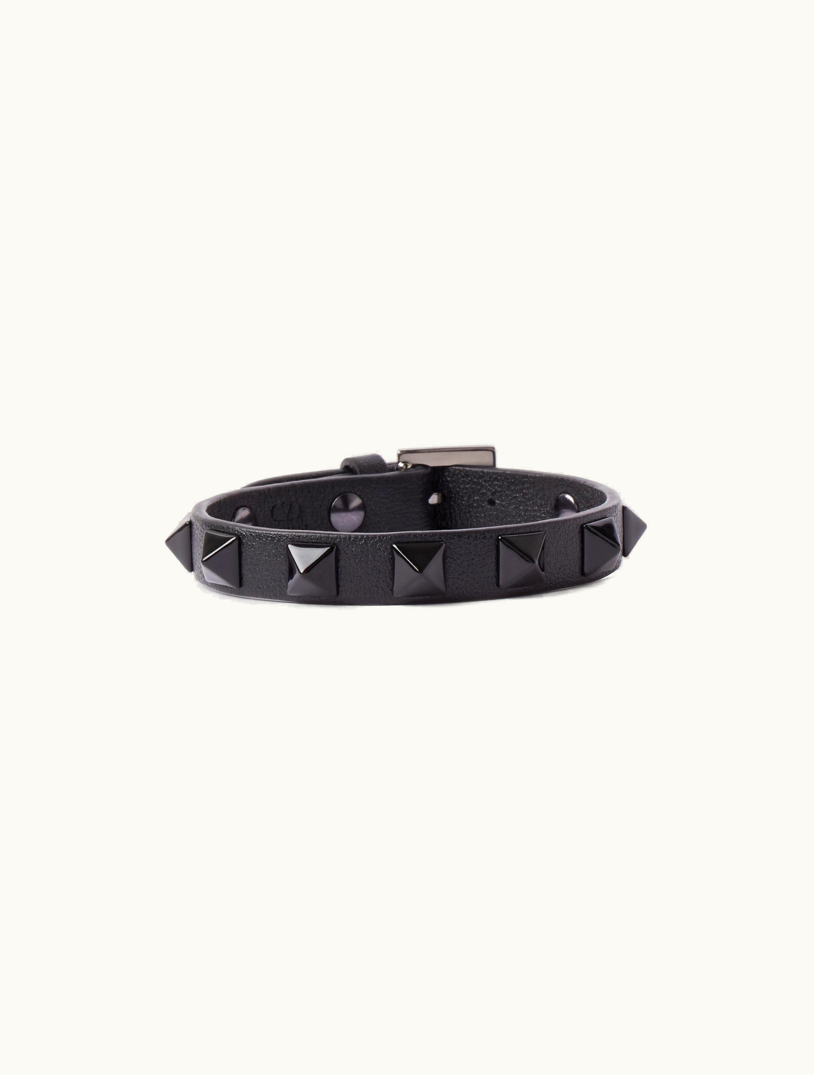 Valentino Valentino Garavani Rockstud Bracelet In Leather And Metal For Man In Black