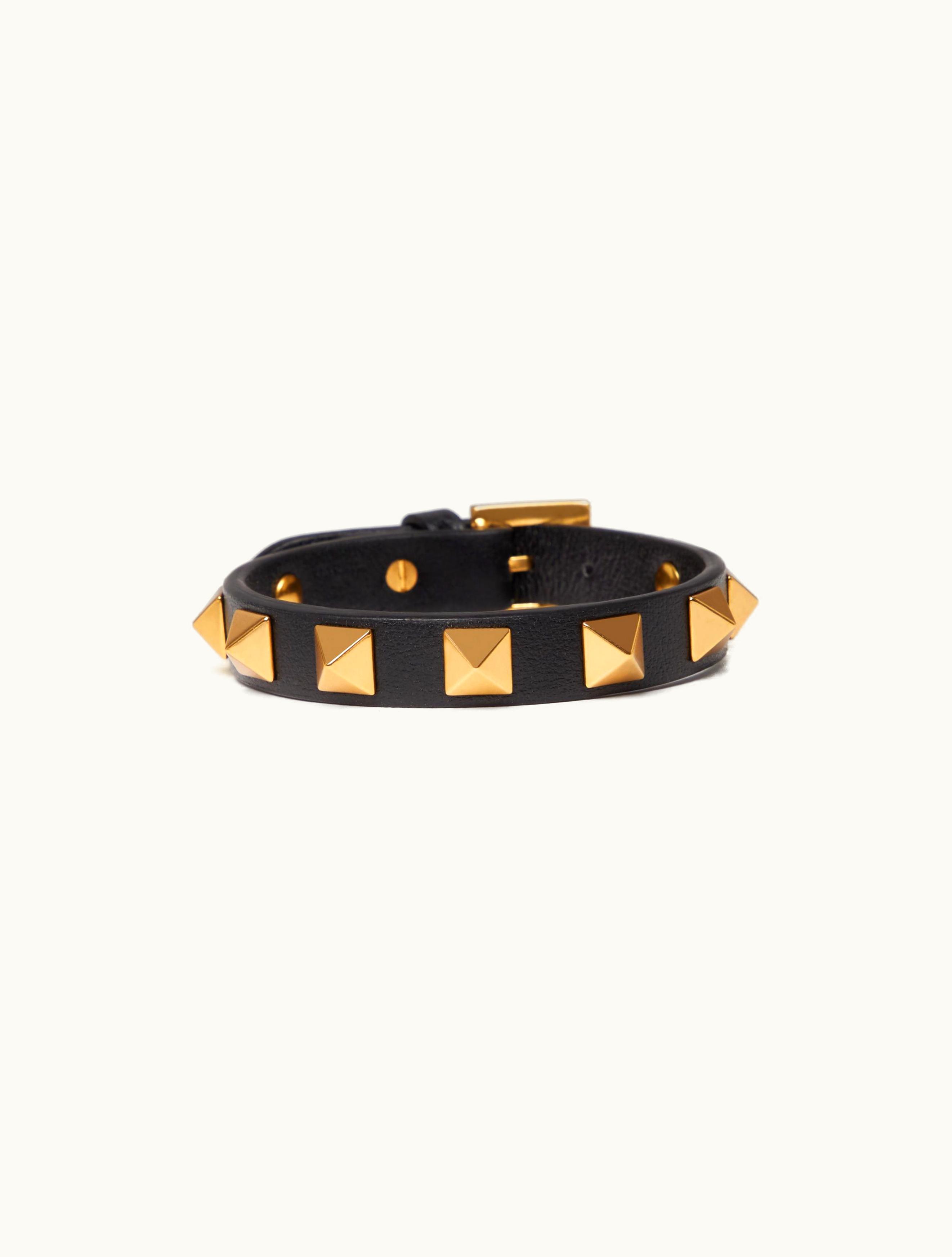 Valentino Valentino Rockstud Bracelet In Leather And Metal For Man In Saddle Brown