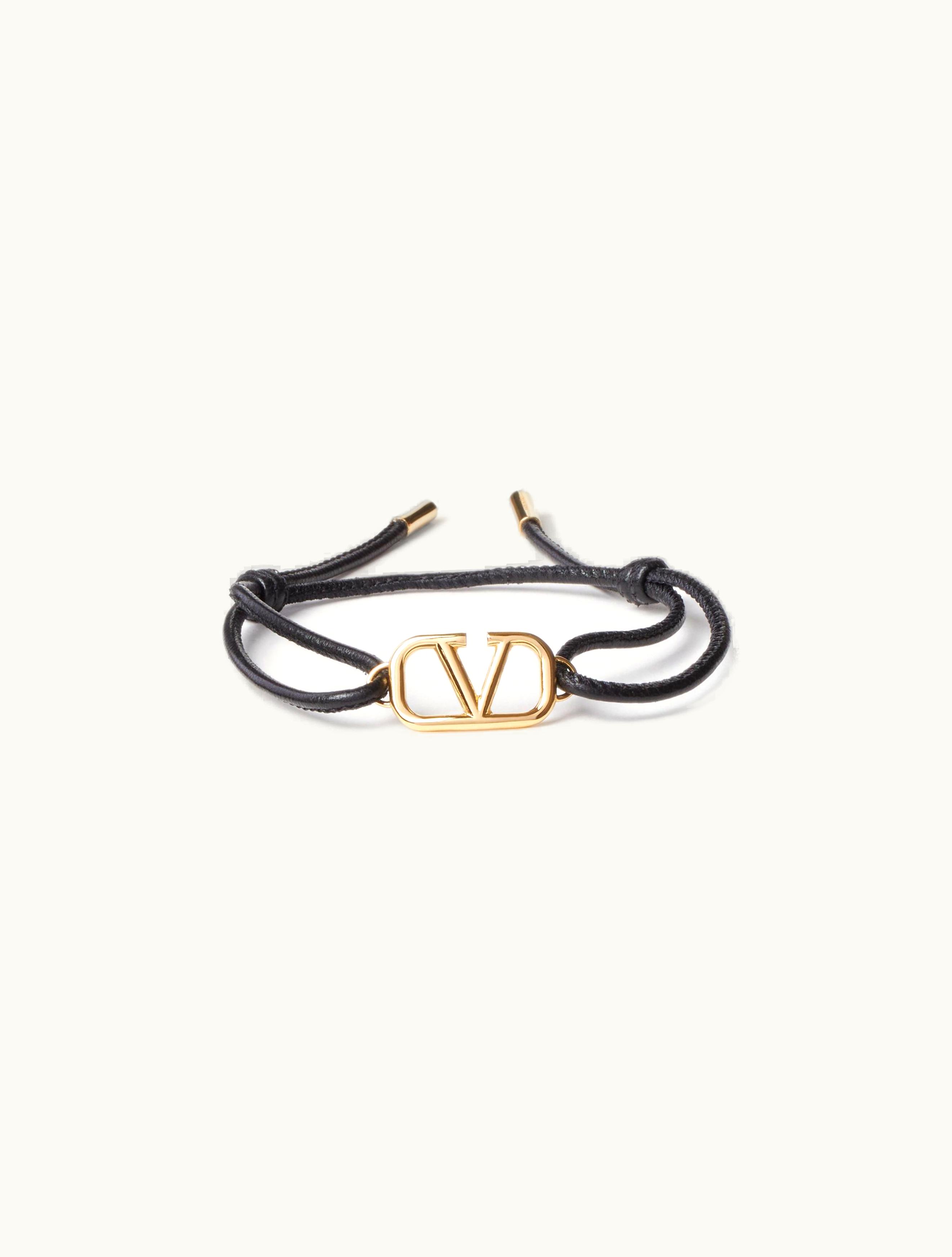 Valentino Valentino Garavani Vlogo Signature Leather Bracelet For Man In Black