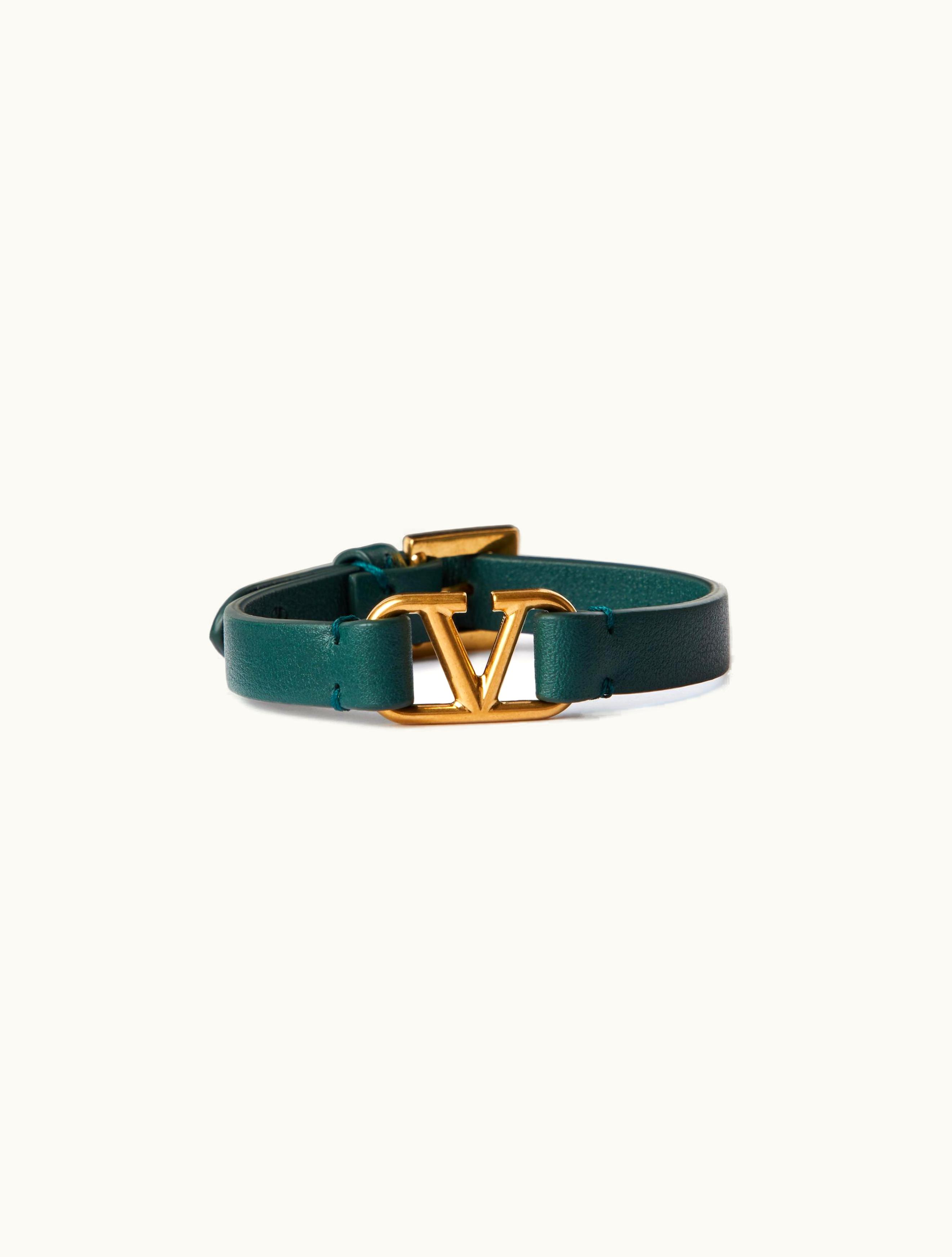 Valentino Valentino Vlogo Signature Calfskin Bracelet For Man In English Green