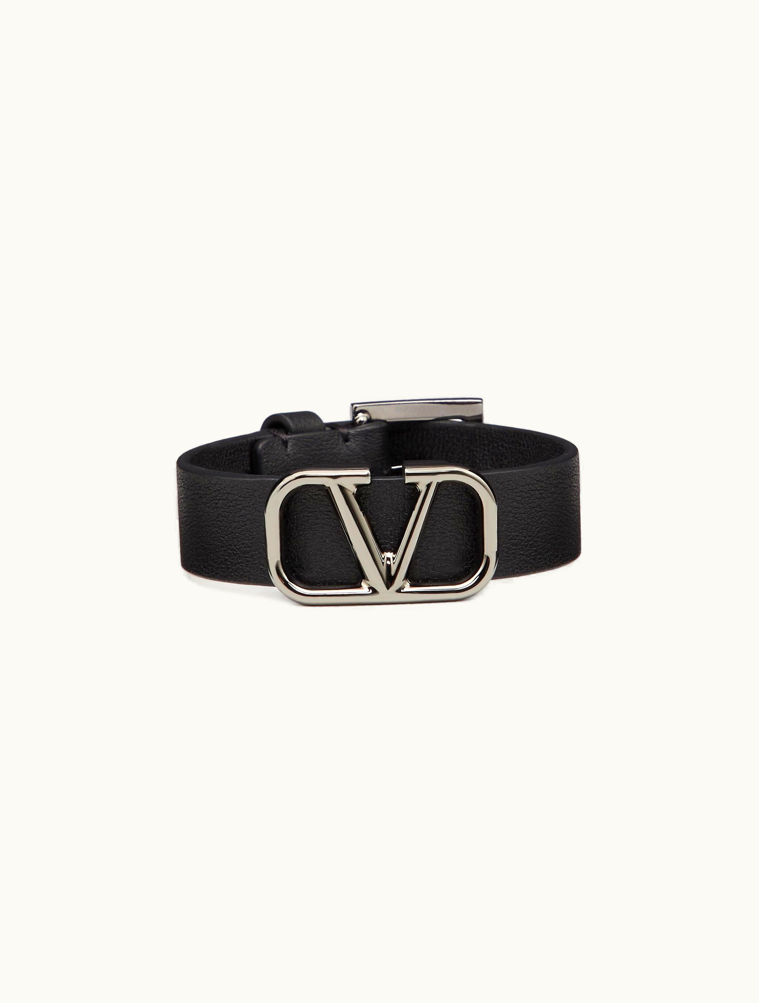 Valentino Valentino Vlogo Signature Leather Bracelet For Man In Black