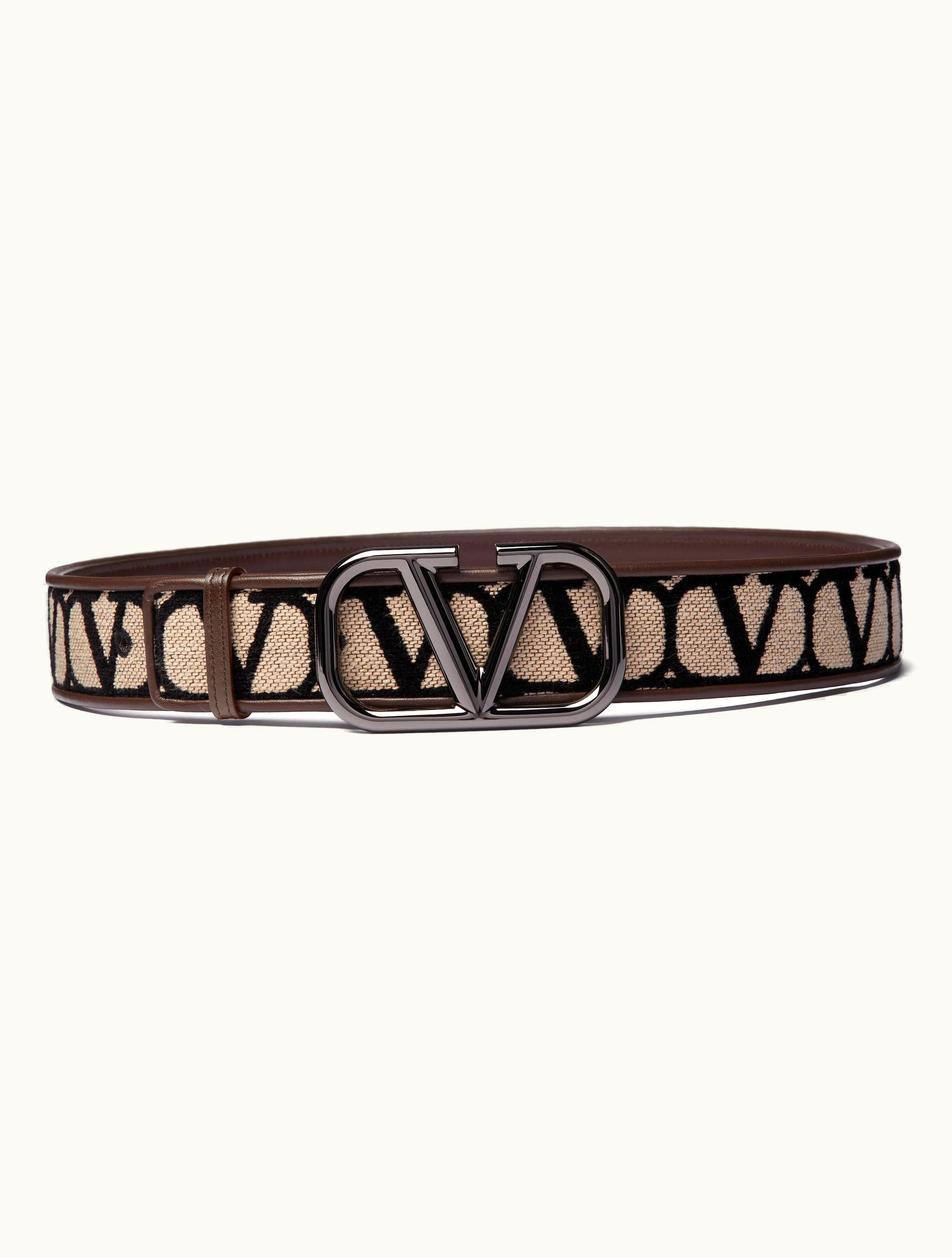 Valentino Valentino Toile Iconographe Belt With Leather Detailing For Man In Fondantblack