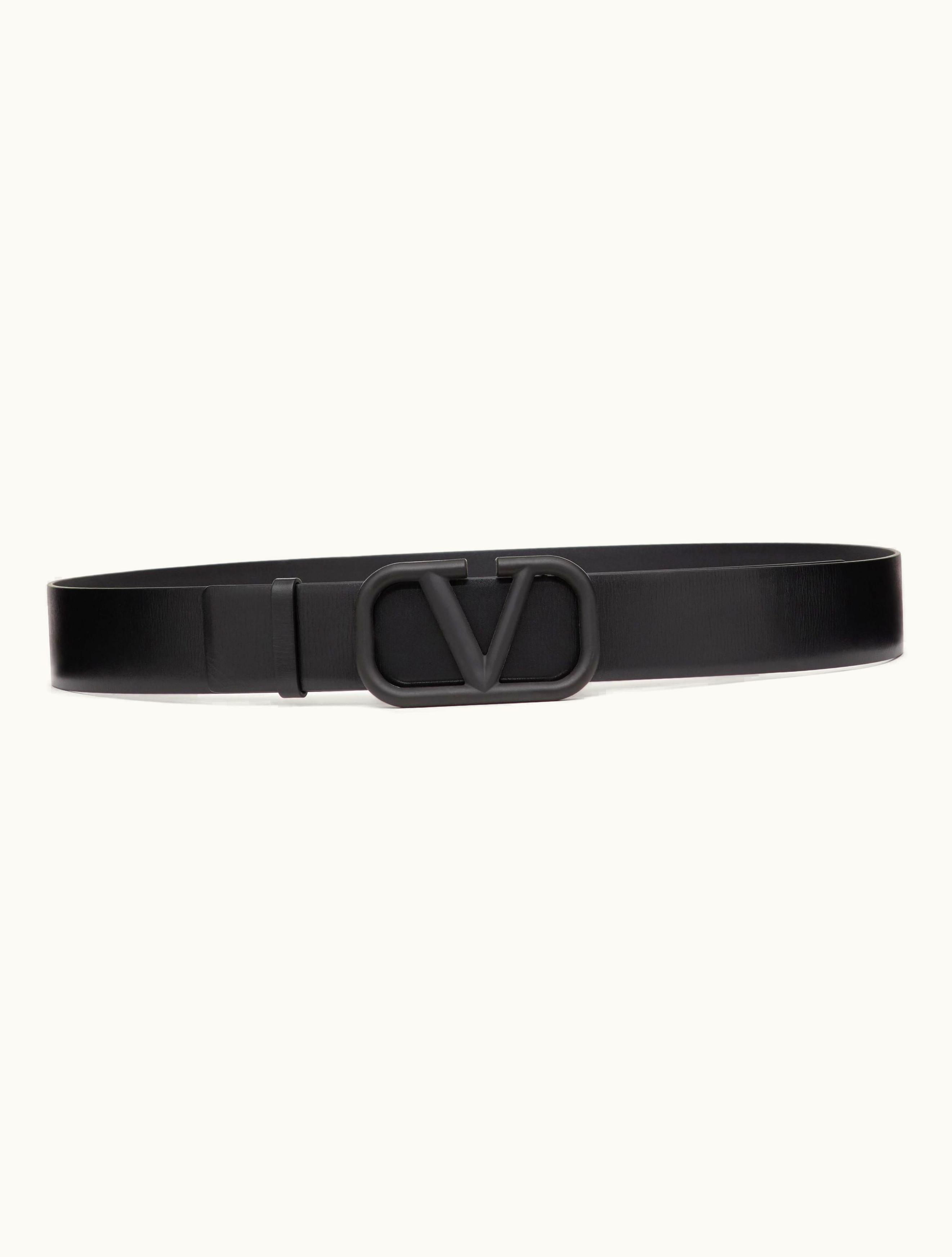Valentino Valentino Vlogo Signature Calfskin Belt For Man In Black