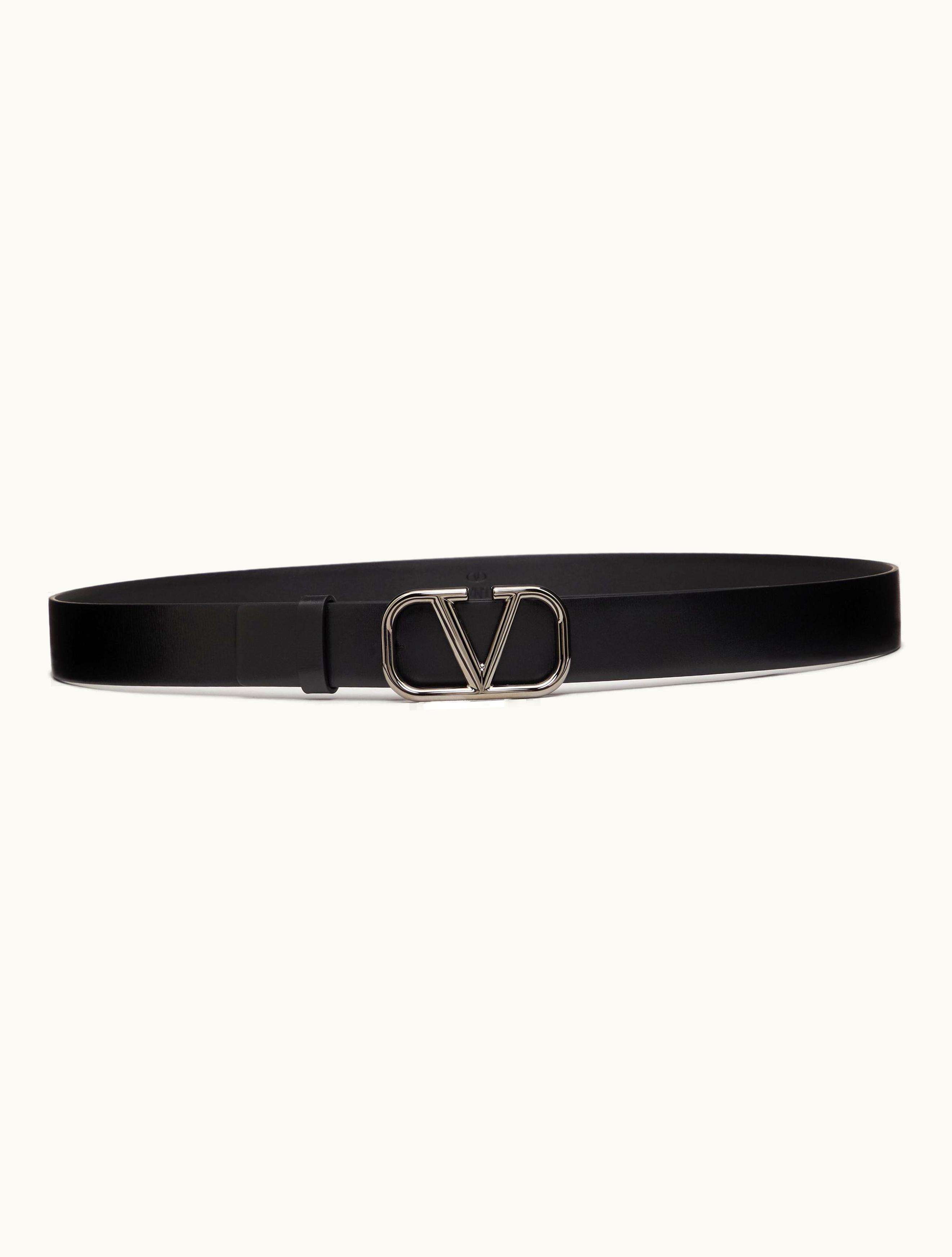 Valentino Valentino Vlogo Signature Calfskin Belt 30 MM For Man In Black