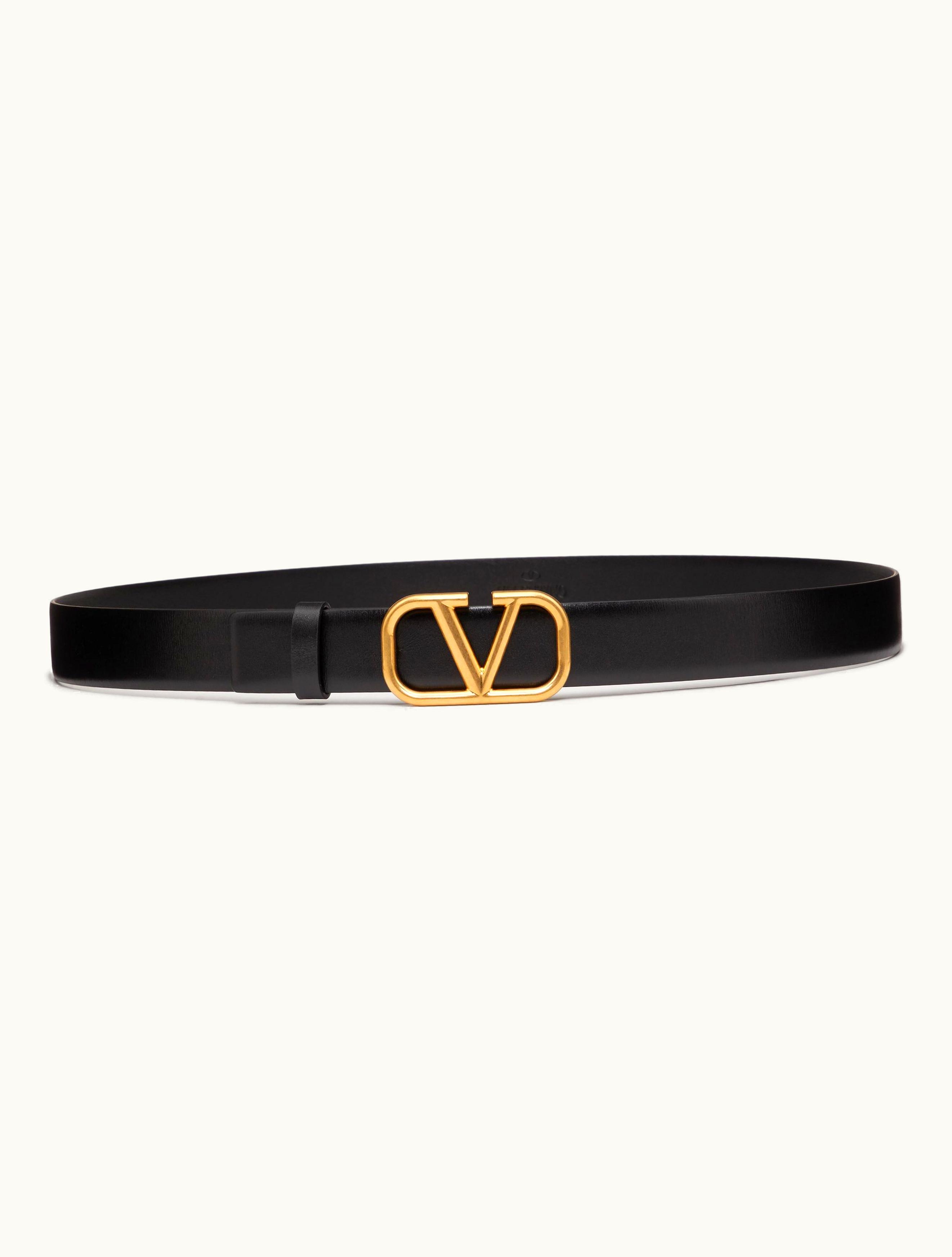 Valentino Valentino Vlogo Signature Calfskin Belt For Man In Black BLACK