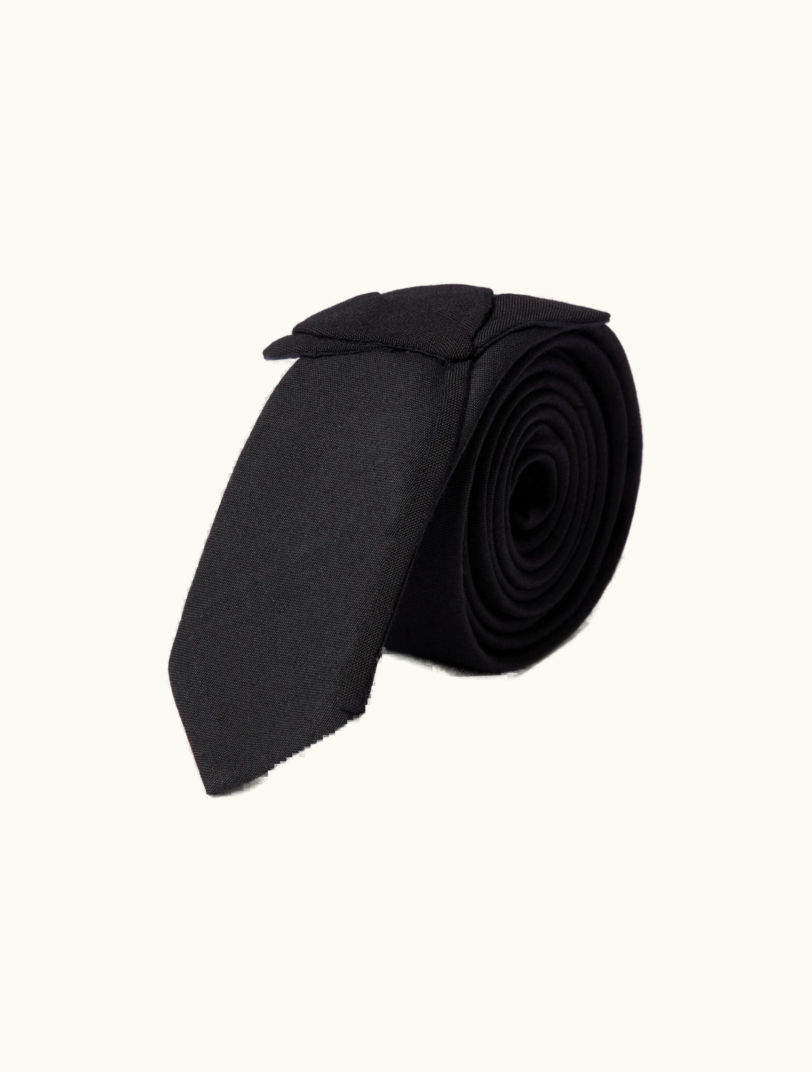 Valentino Valentie Tie In Wool And Silk With Flower Embroidery For Man In Black