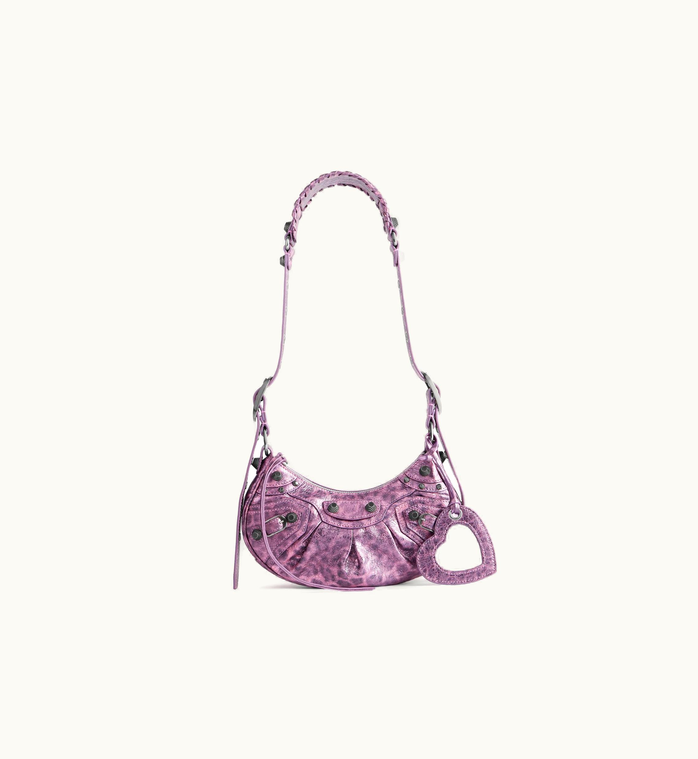 Balenciaga Balenciaga Women's Le Cagole XS Shoulder Bag Metallized With Leopard Print In Pink