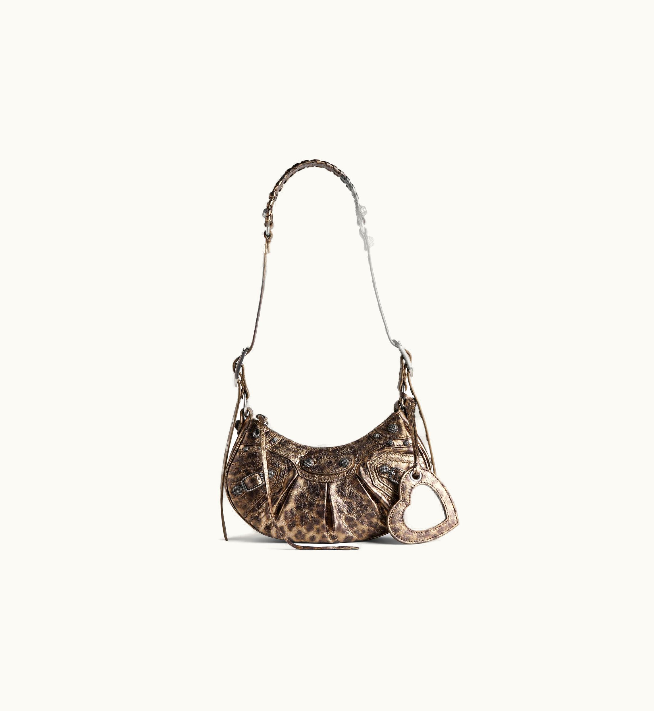 Balenciaga Balenciaga Women's Le Cagole XS Shoulder Bag Metallized With Leopard Print In Brown
