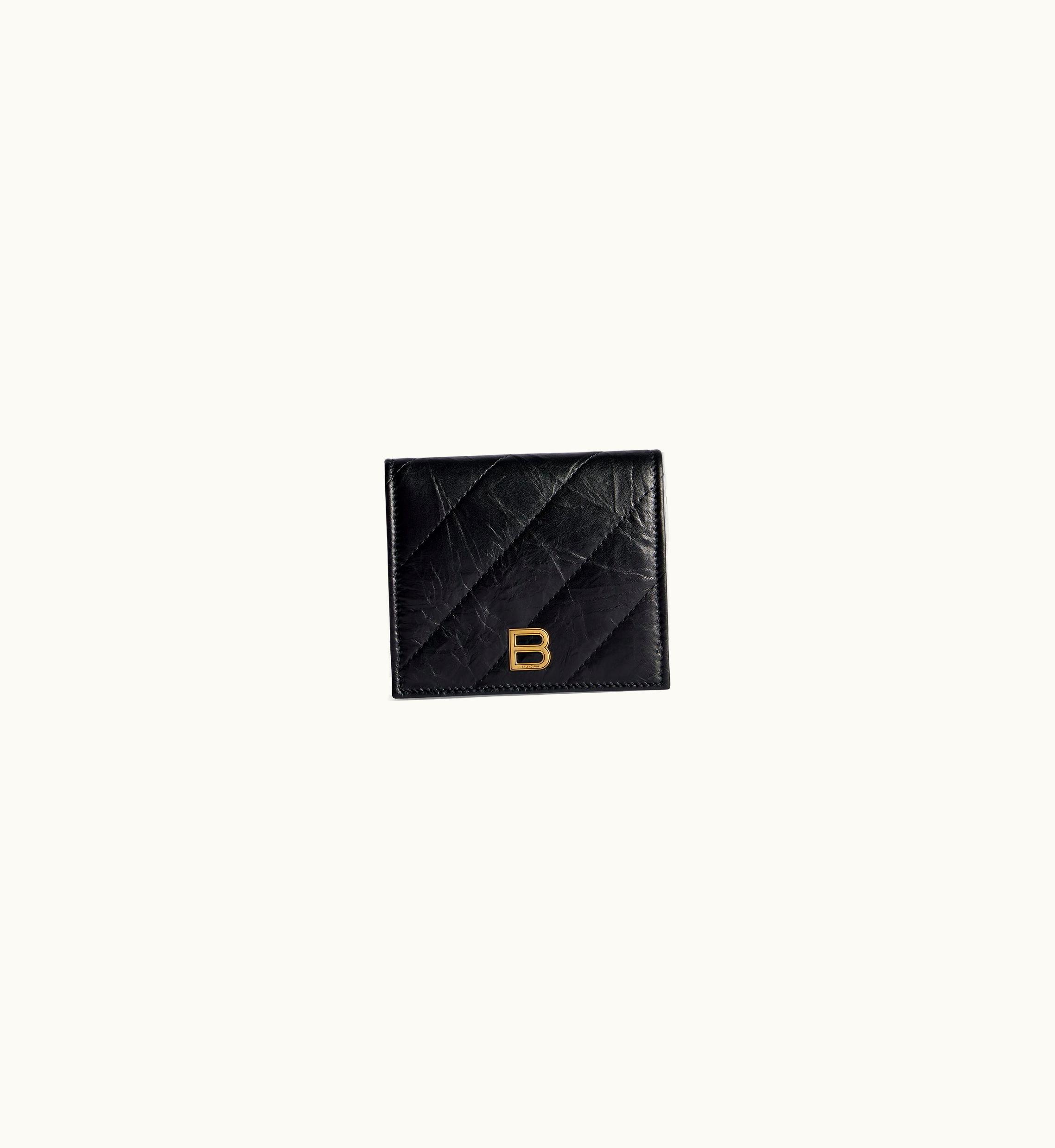 Balenciaga Balenciaga Women's Crush Flap Coin And Card Holder Quilted In Black