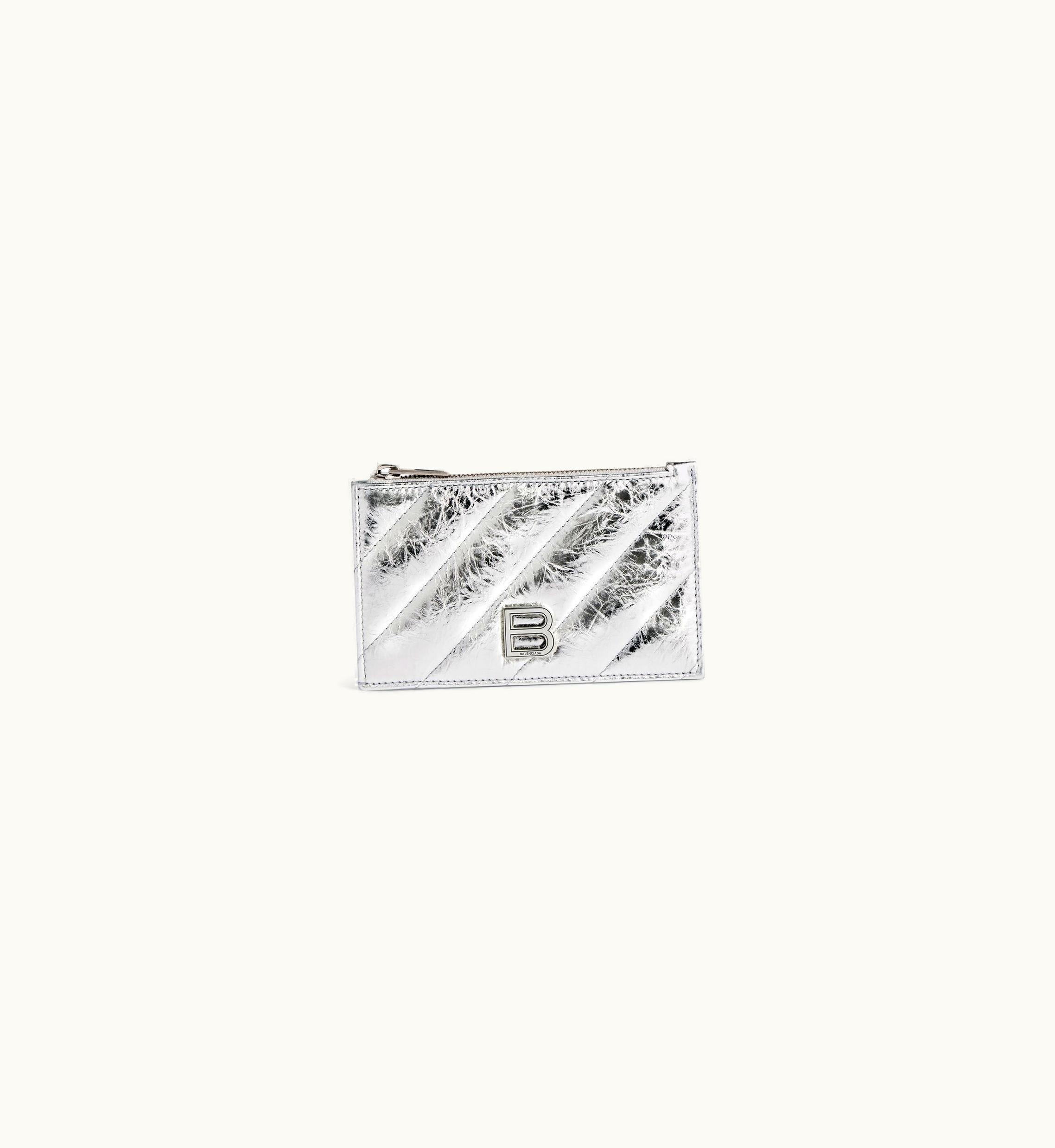 Balenciaga Balenciaga Women's Crush Long Coin And Card Holder Metallized Quilted In Silver