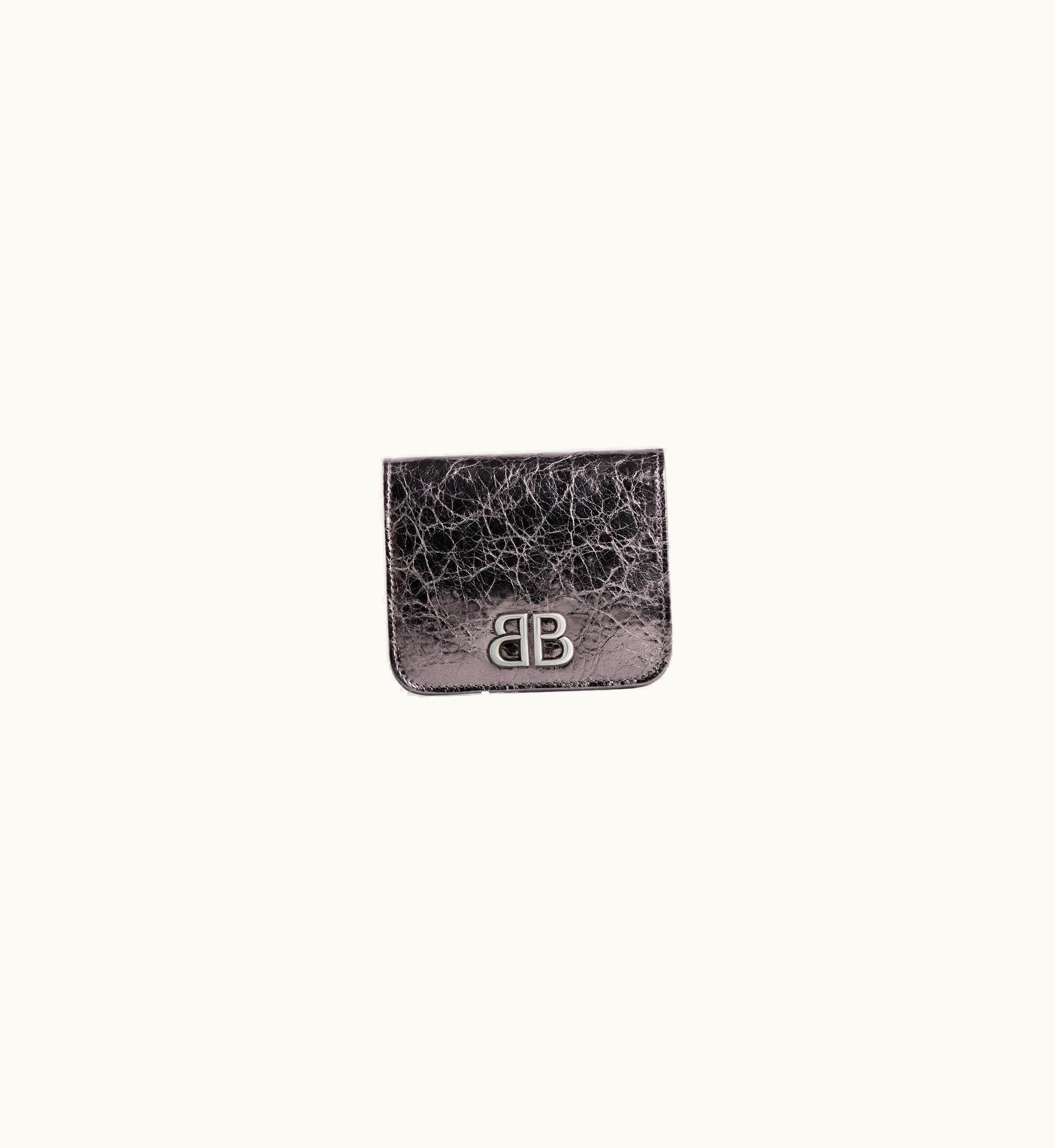 Balenciaga Balenciaga Women's Monaco Flap Coin And Card Holder Metallized In Dark Grey