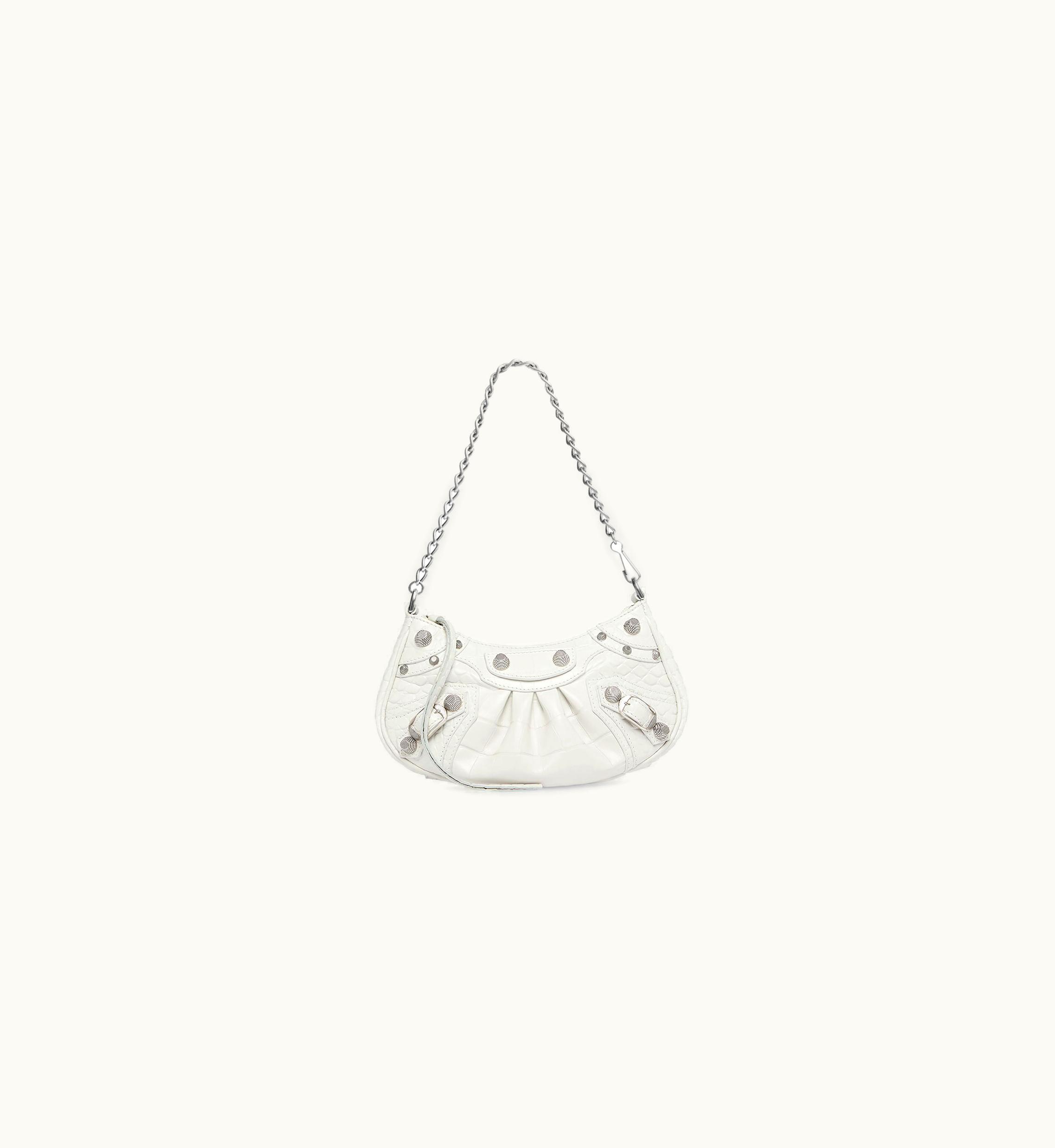 Balenciaga Balenciaga Women's Le Cagole Mini Bag With Chain Crocodile Embossed In White