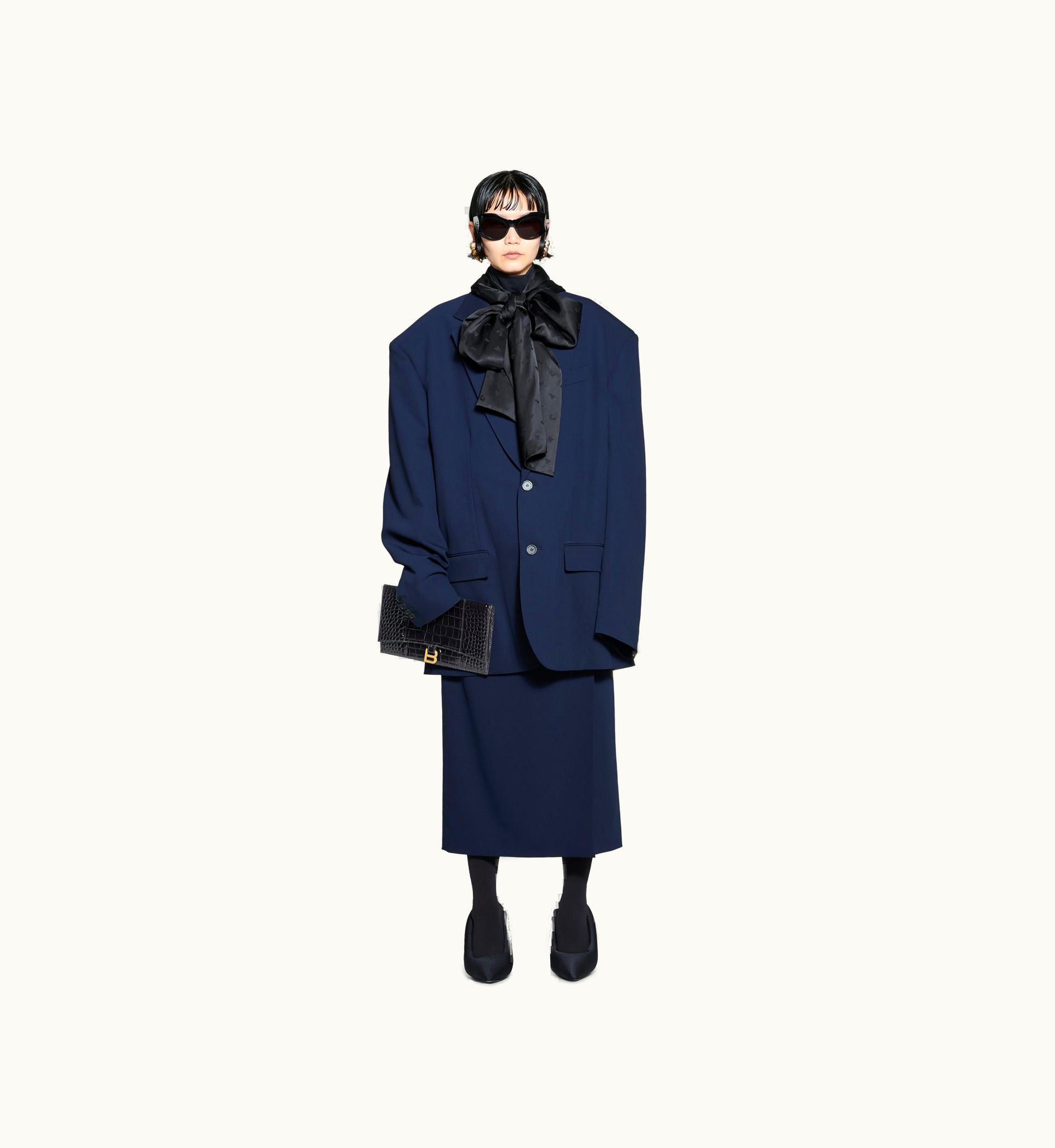 Balenciaga Balenciaga Women's Hourglass Flat Pouch With Flap Crocodile Embossed In Black