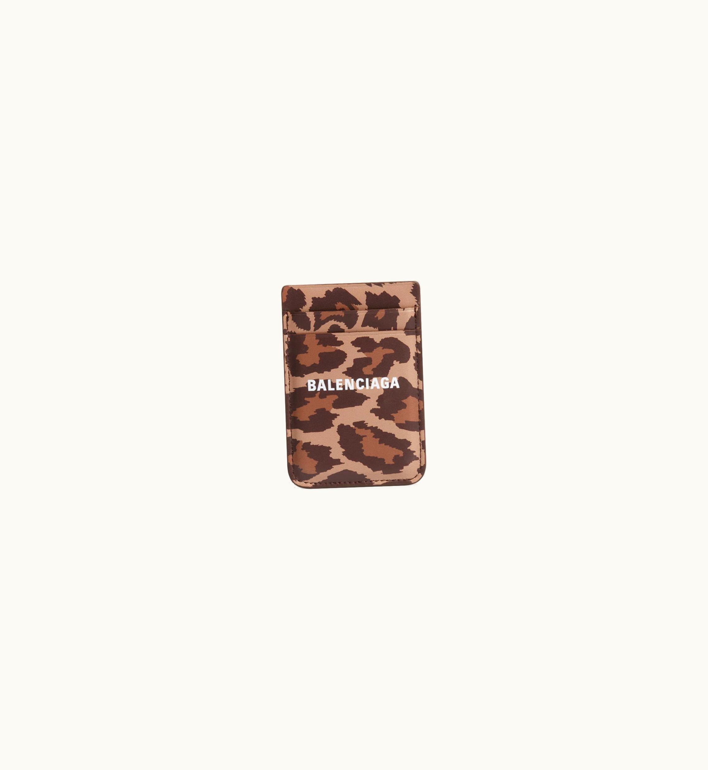 Balenciaga Balenciaga Women's Cash Magnet Card Holder With Leopard Print In Beige