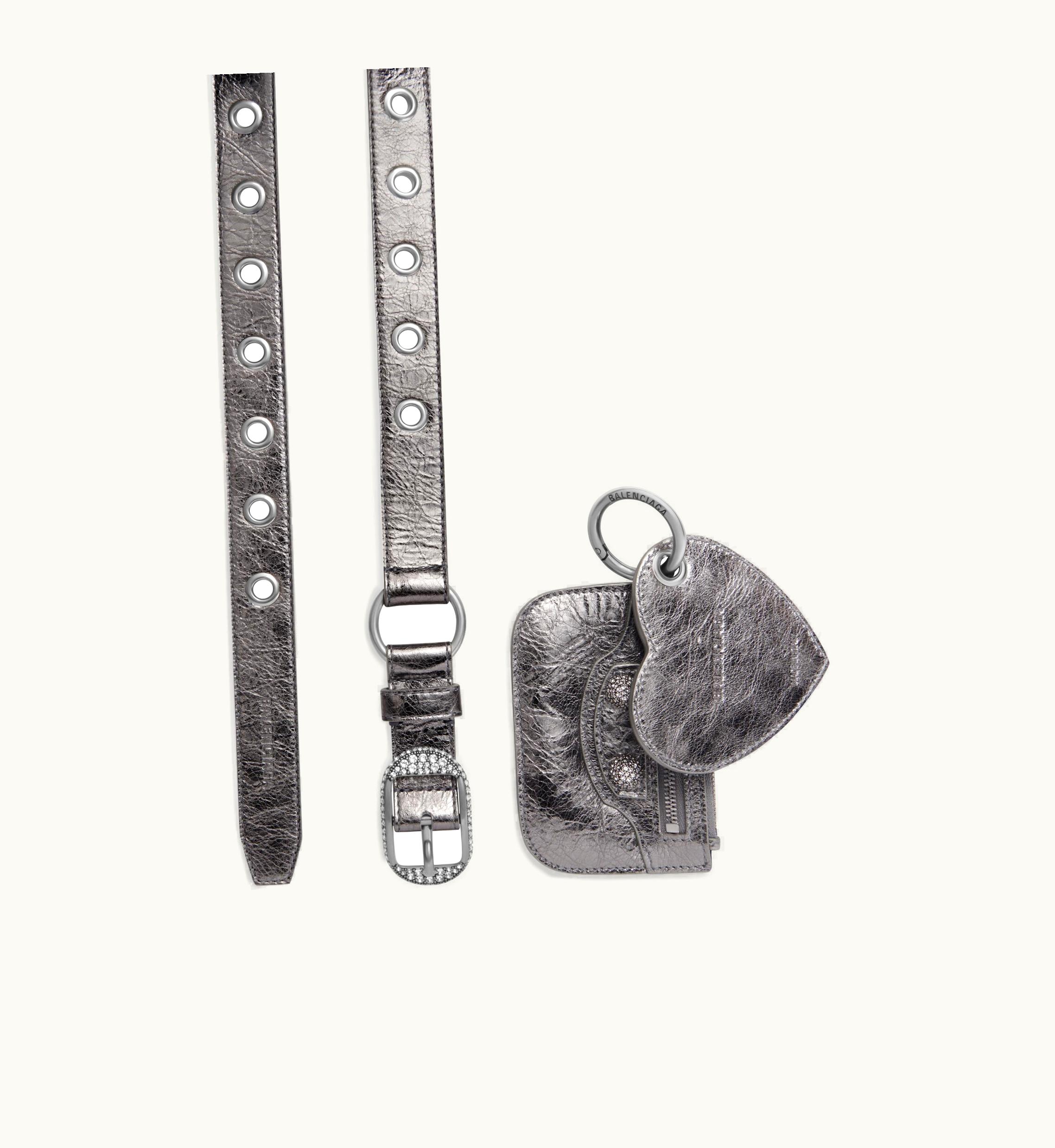 Balenciaga Balenciaga Women's Le Cagole Charms Belt Metallized With Rhinestones In Silver