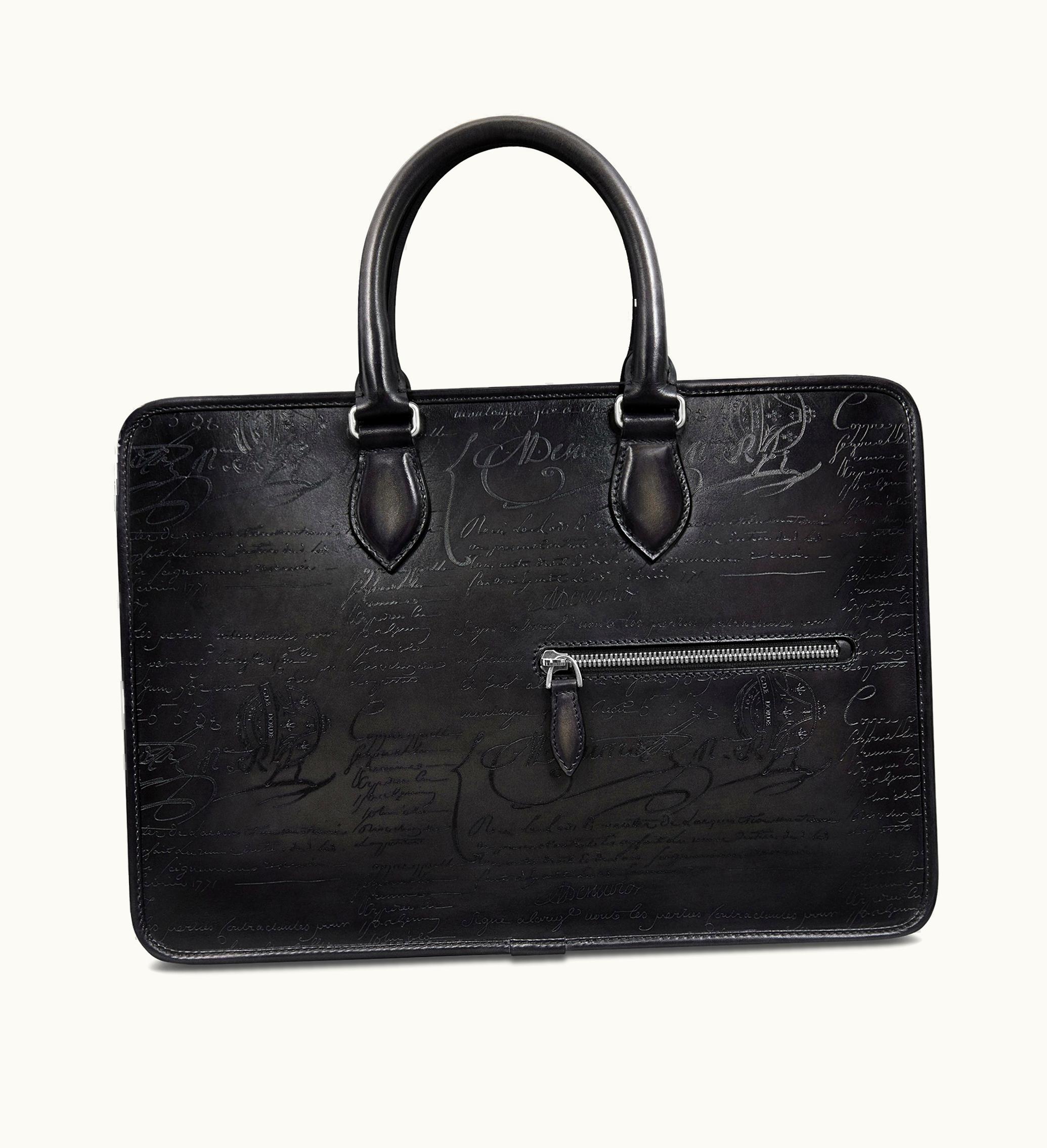Berluti Berluti Un Jour Mini Scritto Leather Briefcase Nero Grigio