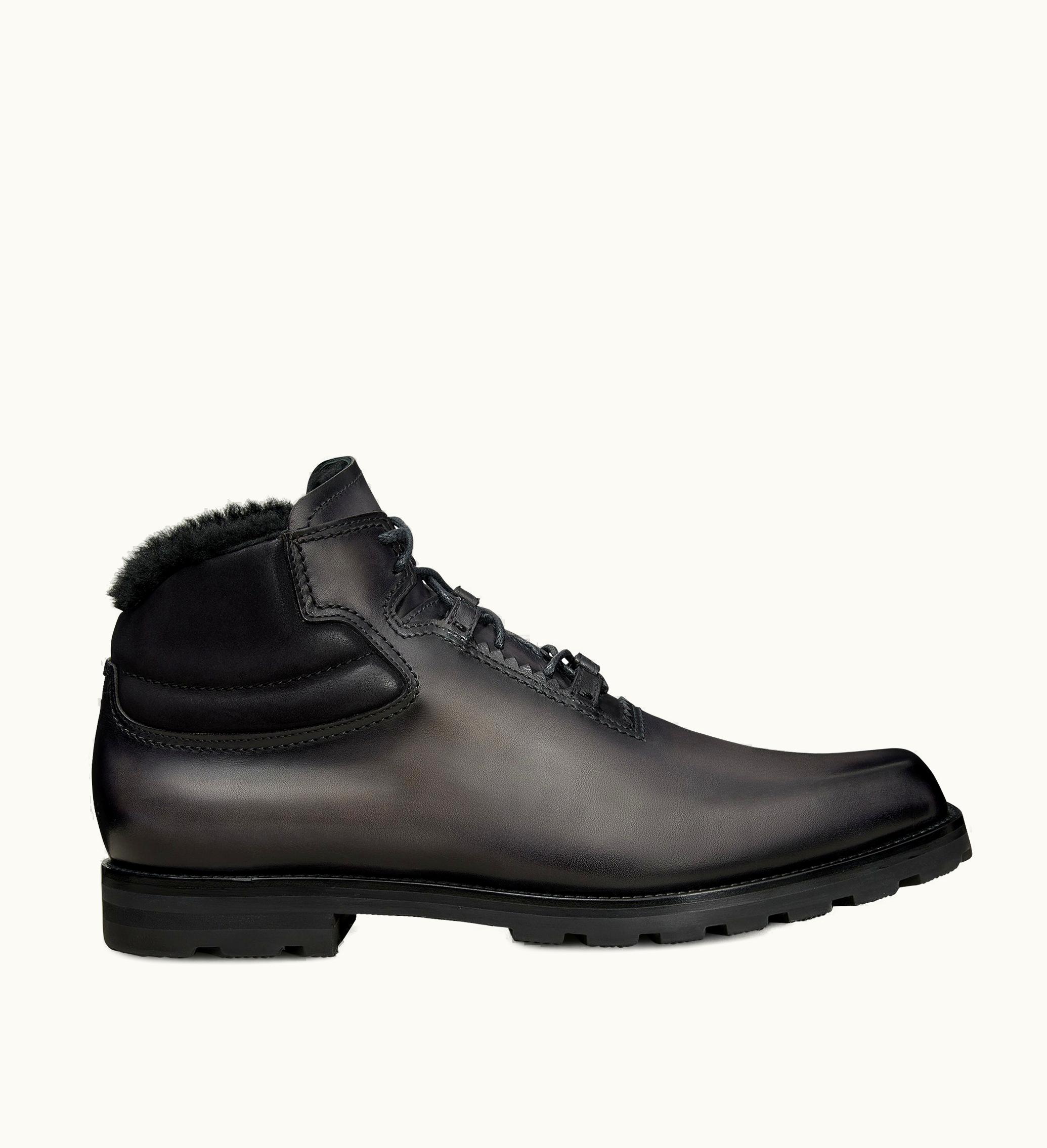 Berluti Berluti Ultima Leather And Wool Boot Nero Grigio