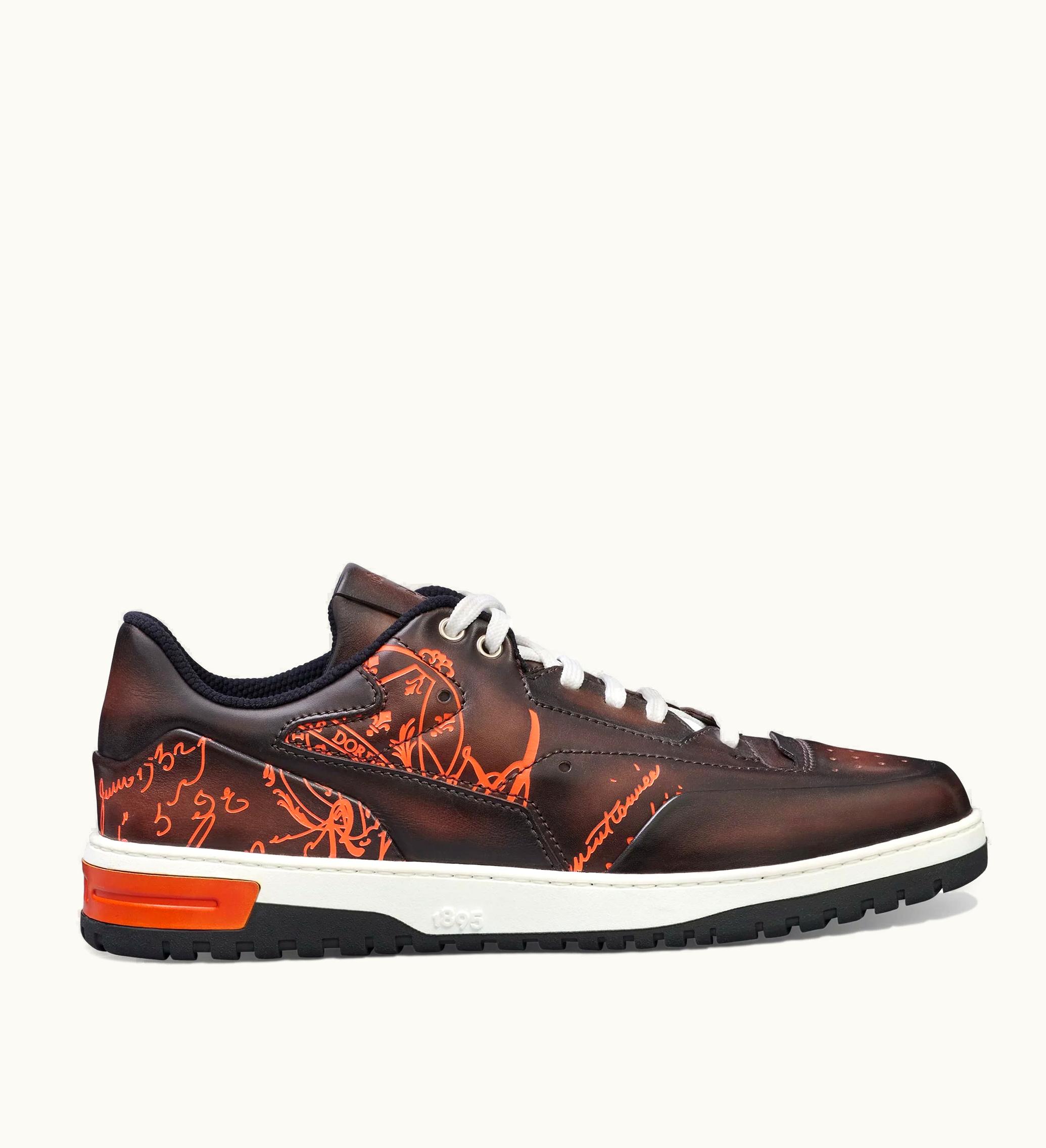 Berluti Berluti Playoff Scritto Leather Sneaker Marrone Intenso+arancio