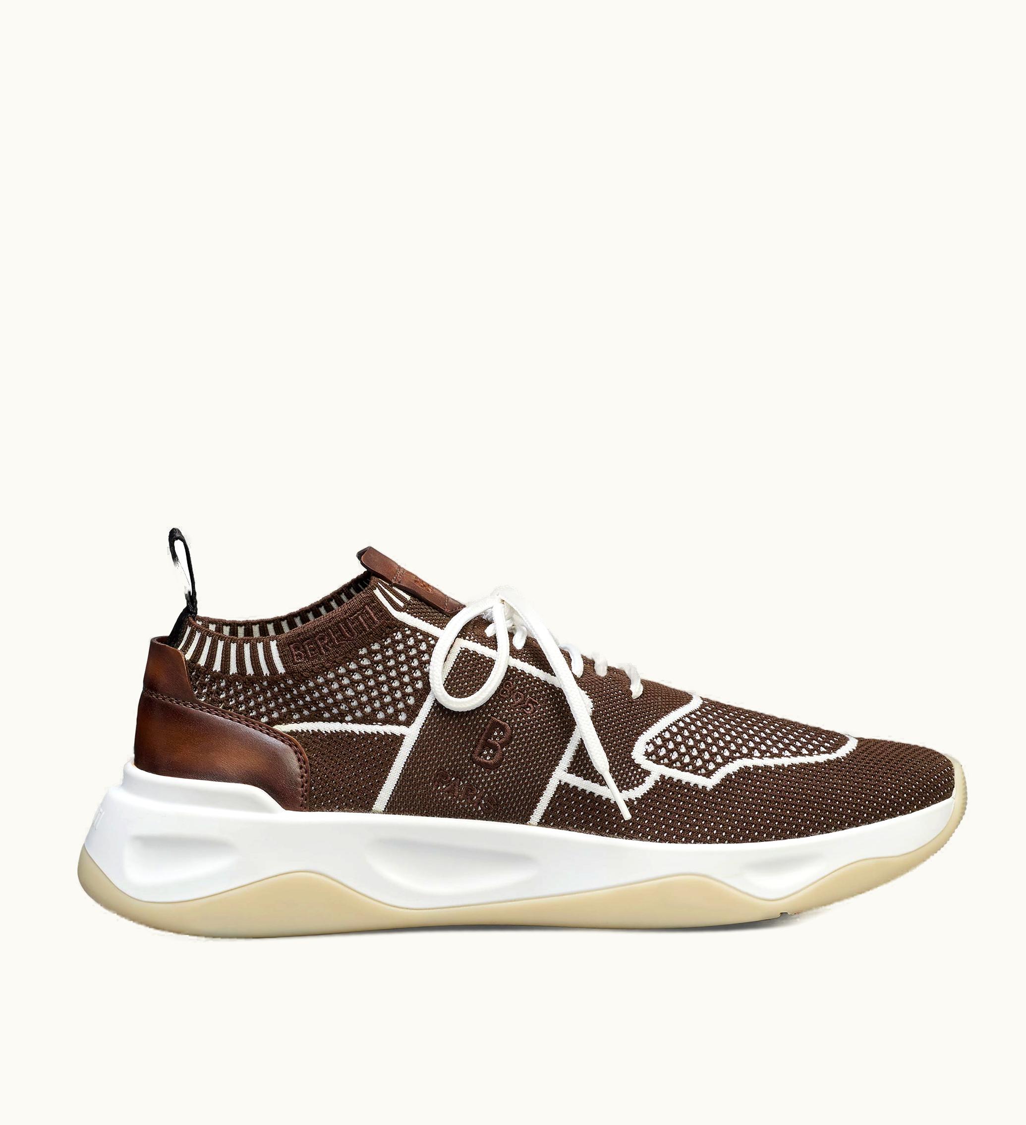 Berluti Berluti Shadow Knit And Leather Sneaker Dark Brown