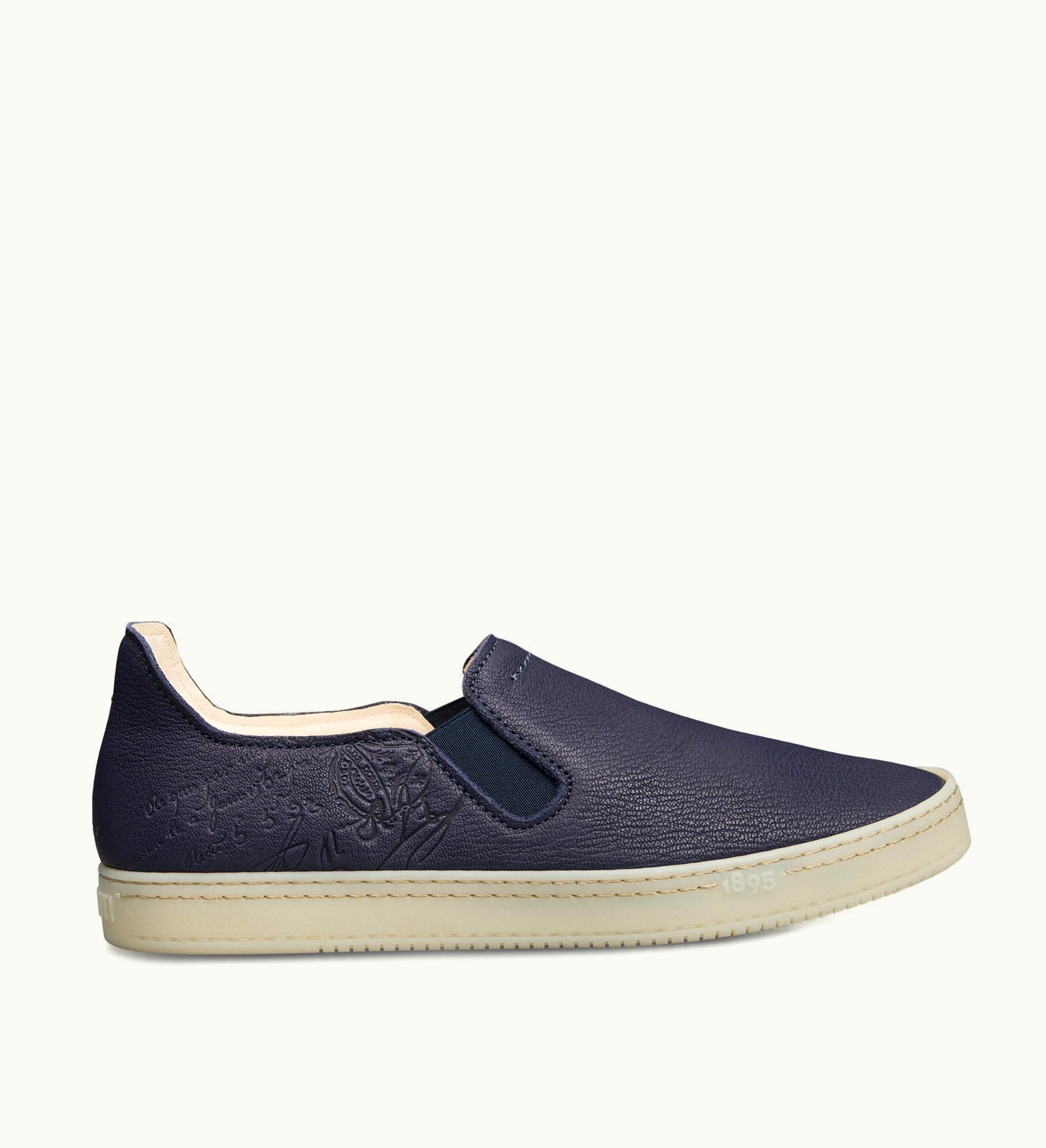 Berluti Berluti Eden Scritto Leather Slip On Navy Blue