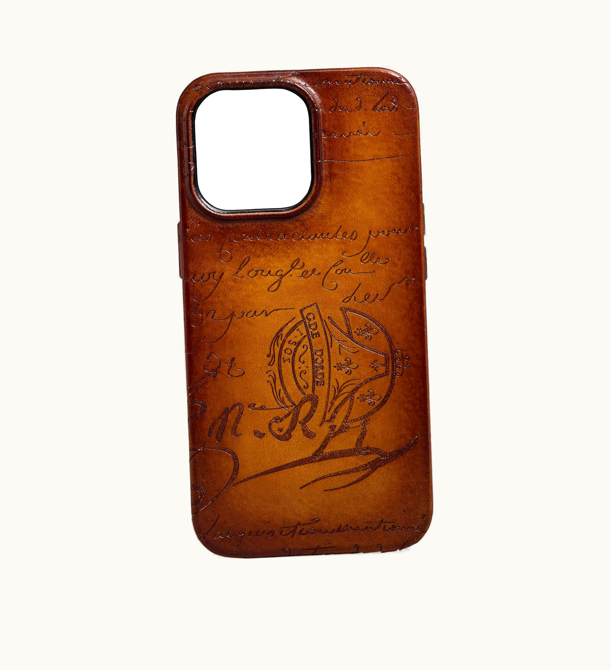 Berluti Berluti Scritto Leather Iphone 15 Pro Case Ice Gold