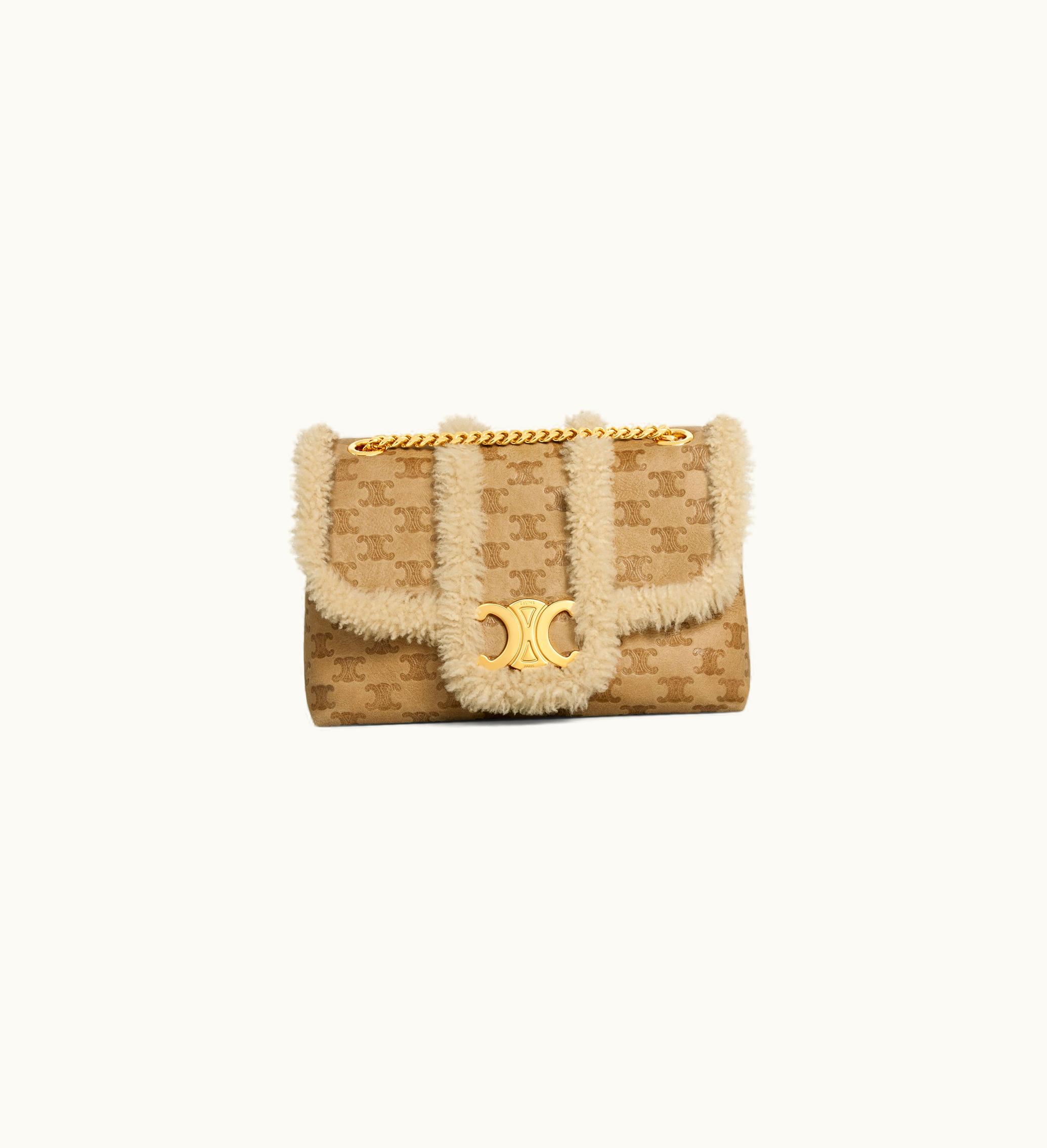 Celine Celine Medium Victoire Bag In Shearling With Triomphe ALL-OVER - Natural