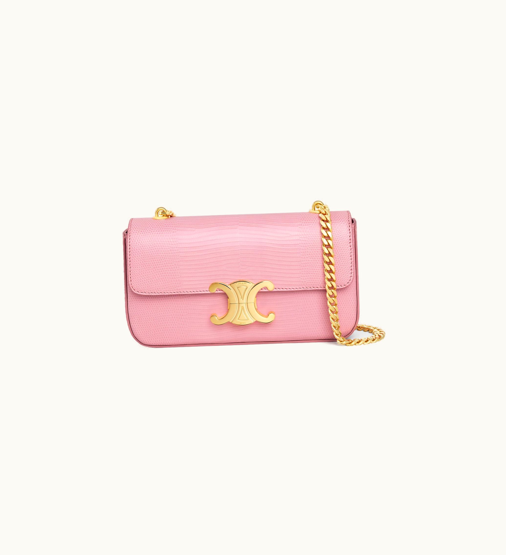 Celine Celine Chain Shoulder Bag Claude In Lizard - Rose