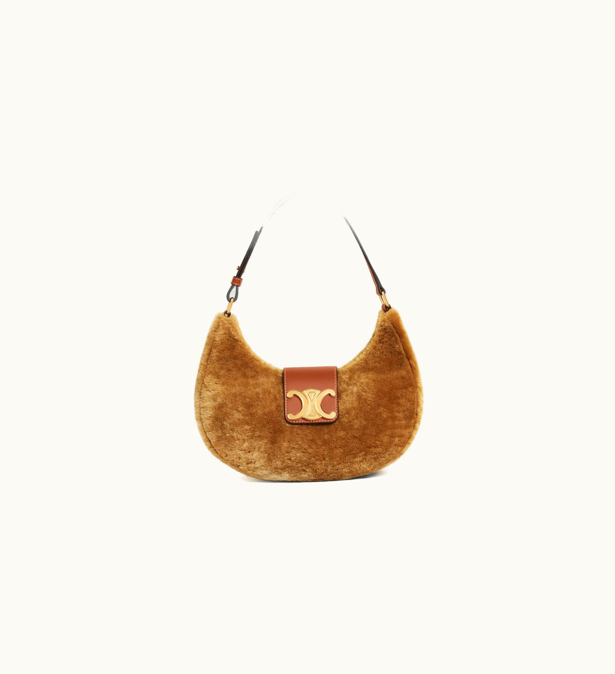 Celine Celine Medium Ava Triomphe Bag In Shearling And Calfskin - Camel