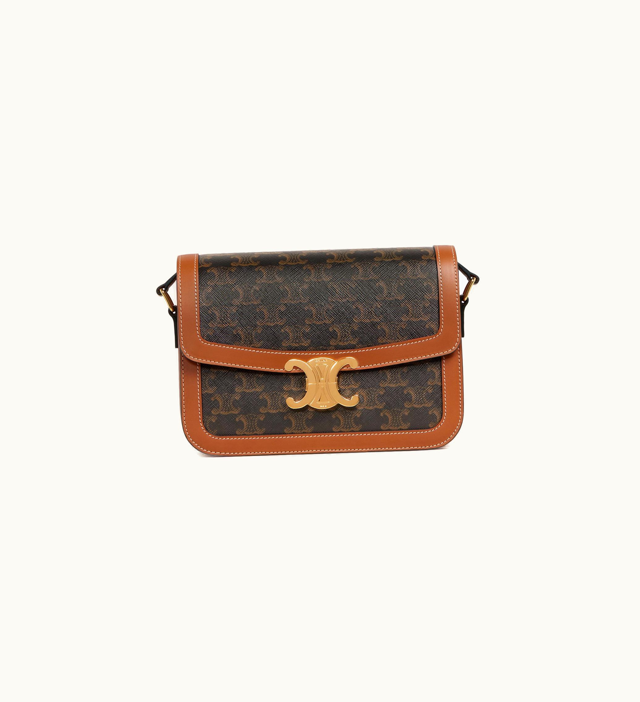 Celine Celine Classique Triomphe Bag In Triomphe Canvas And Calfskin - Tan