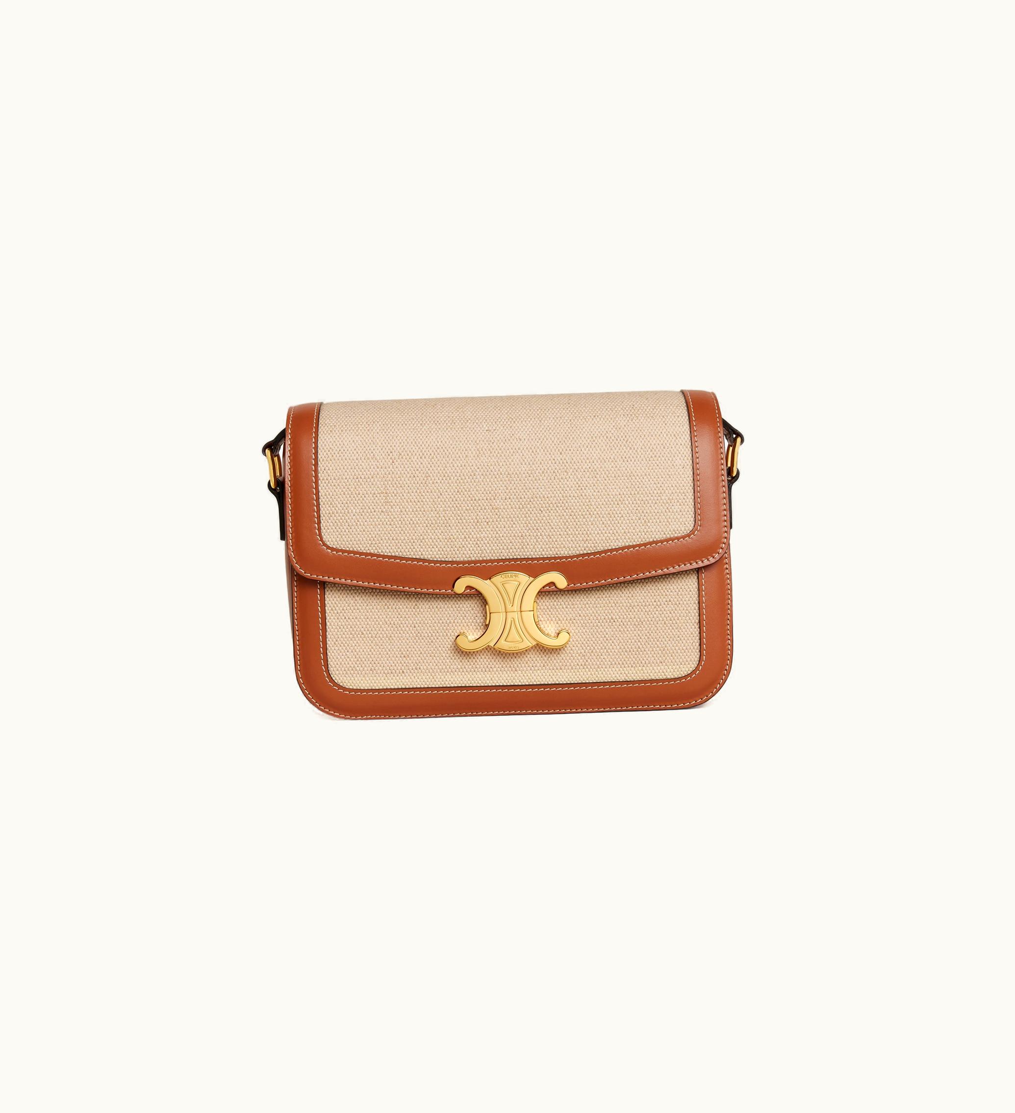 Celine Celine Classique Triomphe Bag In Textile And Calfskin - Natural / Tan