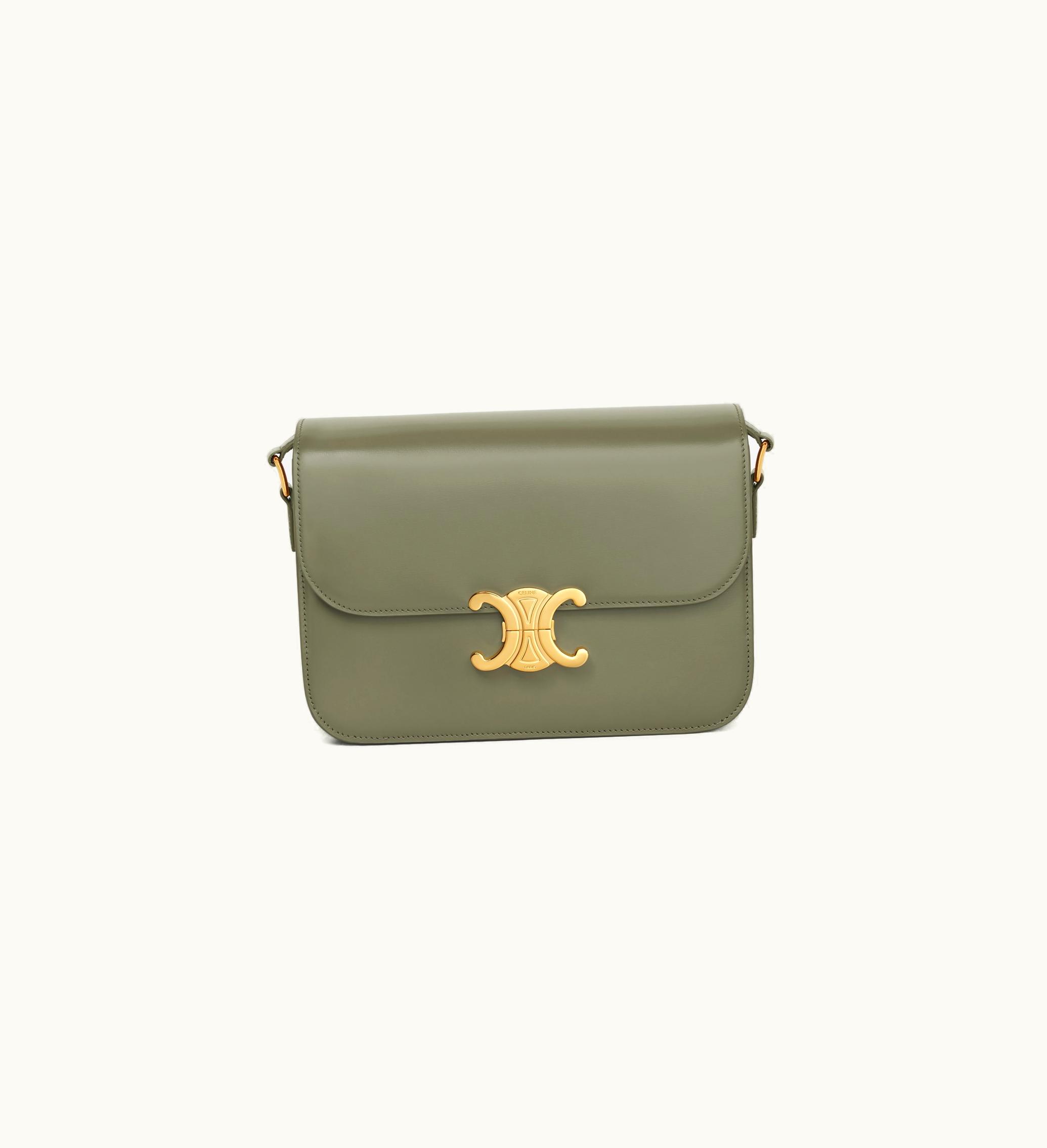Celine Celine Classique Triomphe Bag In Shiny Calfskin - Soft Khaki