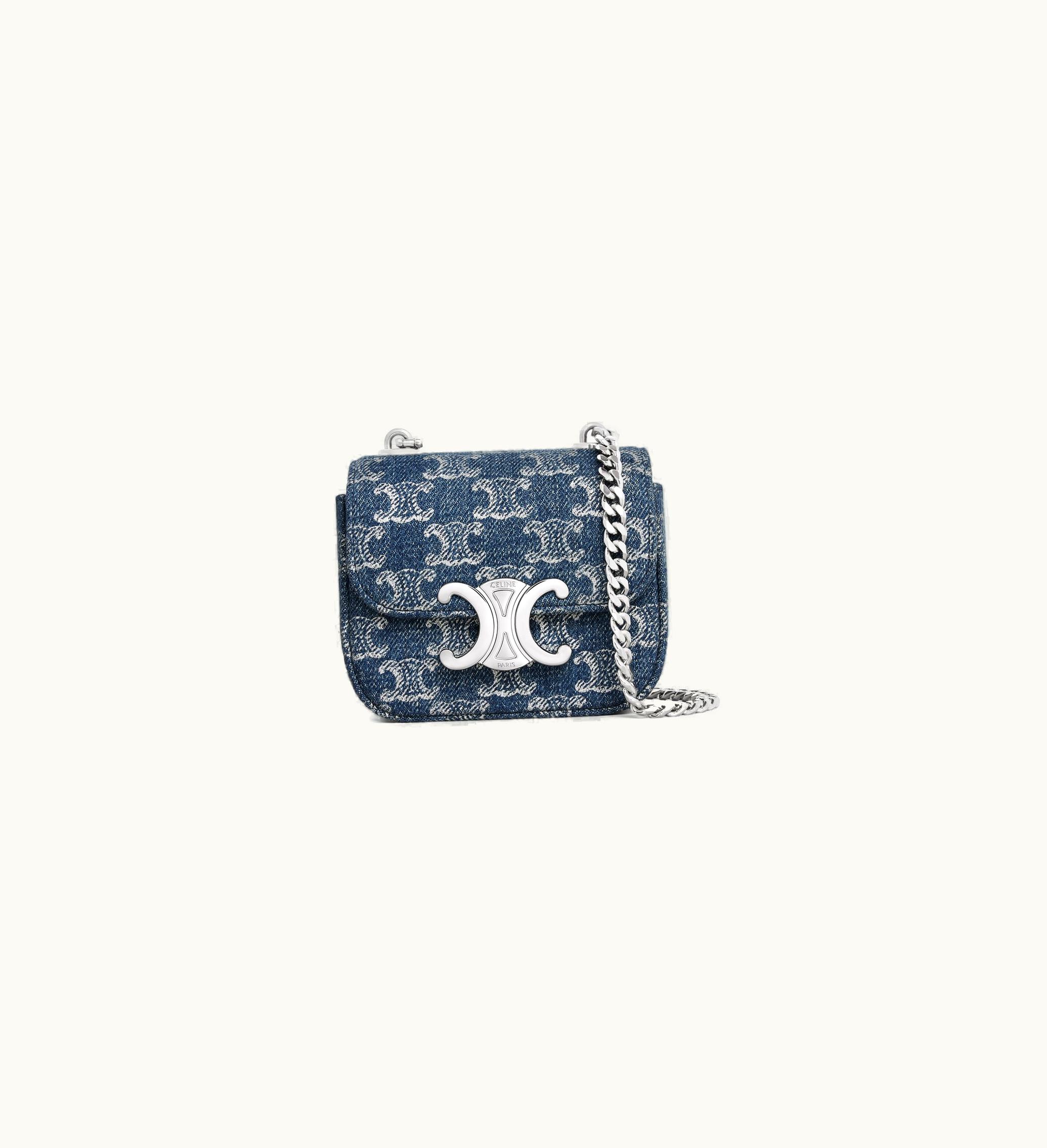 Celine Celine Mini Chain Claude In Denim With Triomphe ALL-OVER - Denim / Silver