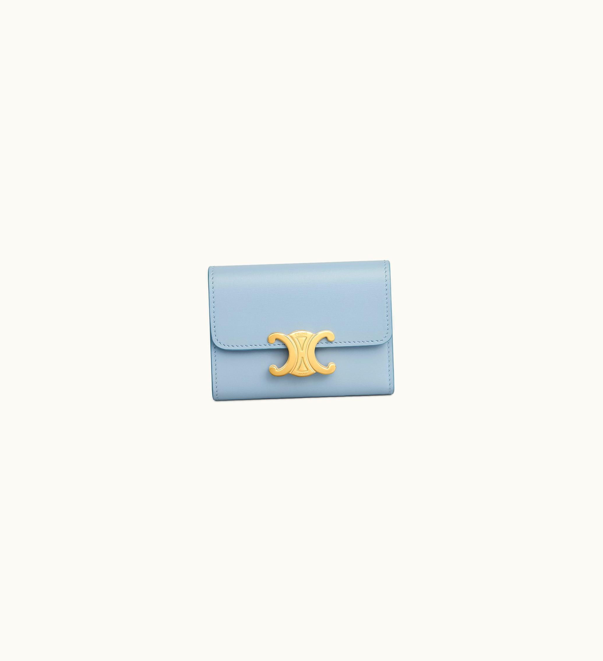 Celine Celine Compact Wallet With Coin Triomphe In Shiny Calfskin - Pale Blue