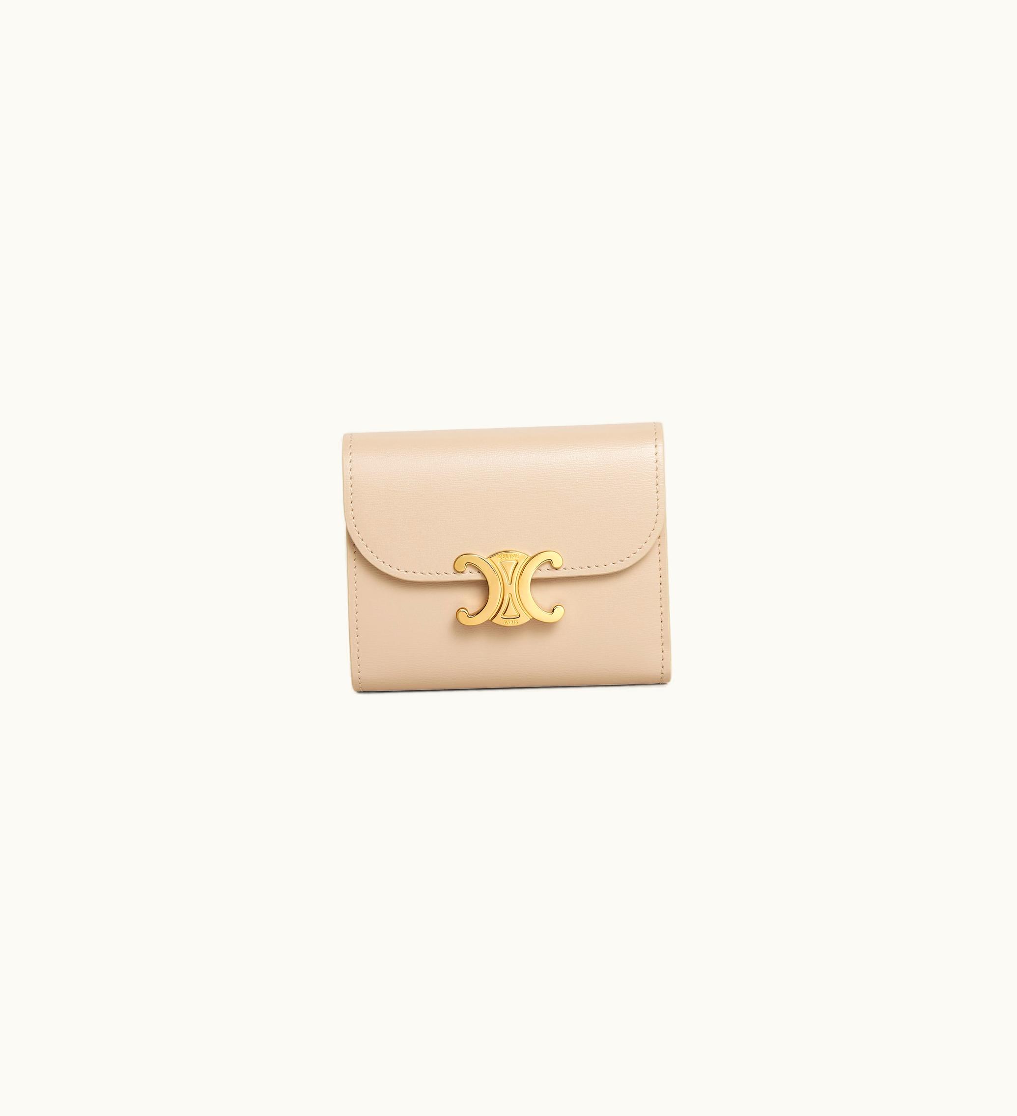 Celine Celine Small Wallet Triomphe In Shiny Calfskin - Nude