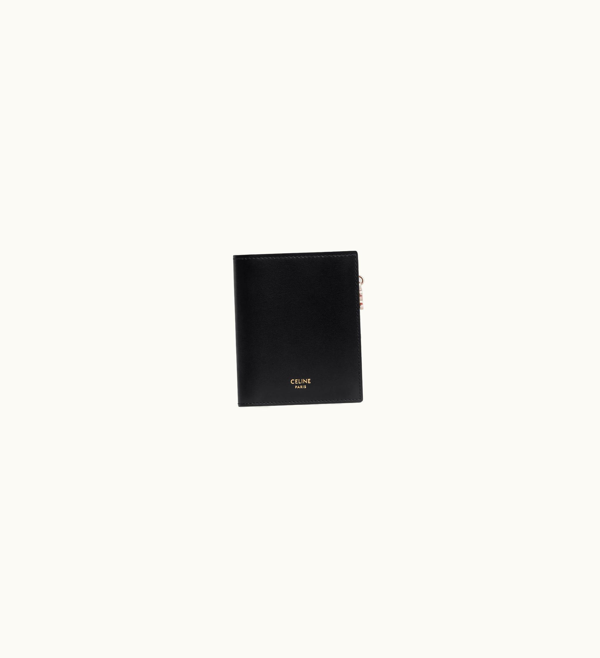 Celine Celine Triomphe Compact Wallet Triomphe Charms In Shiny Calfskin - Black