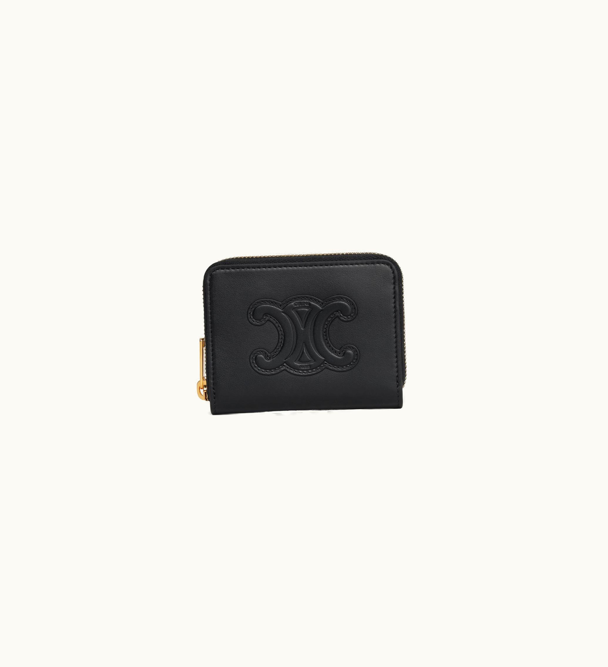 Celine Celine Compact Zipped Wallet Cuir Triomphe In Smooth Calfskin - Black