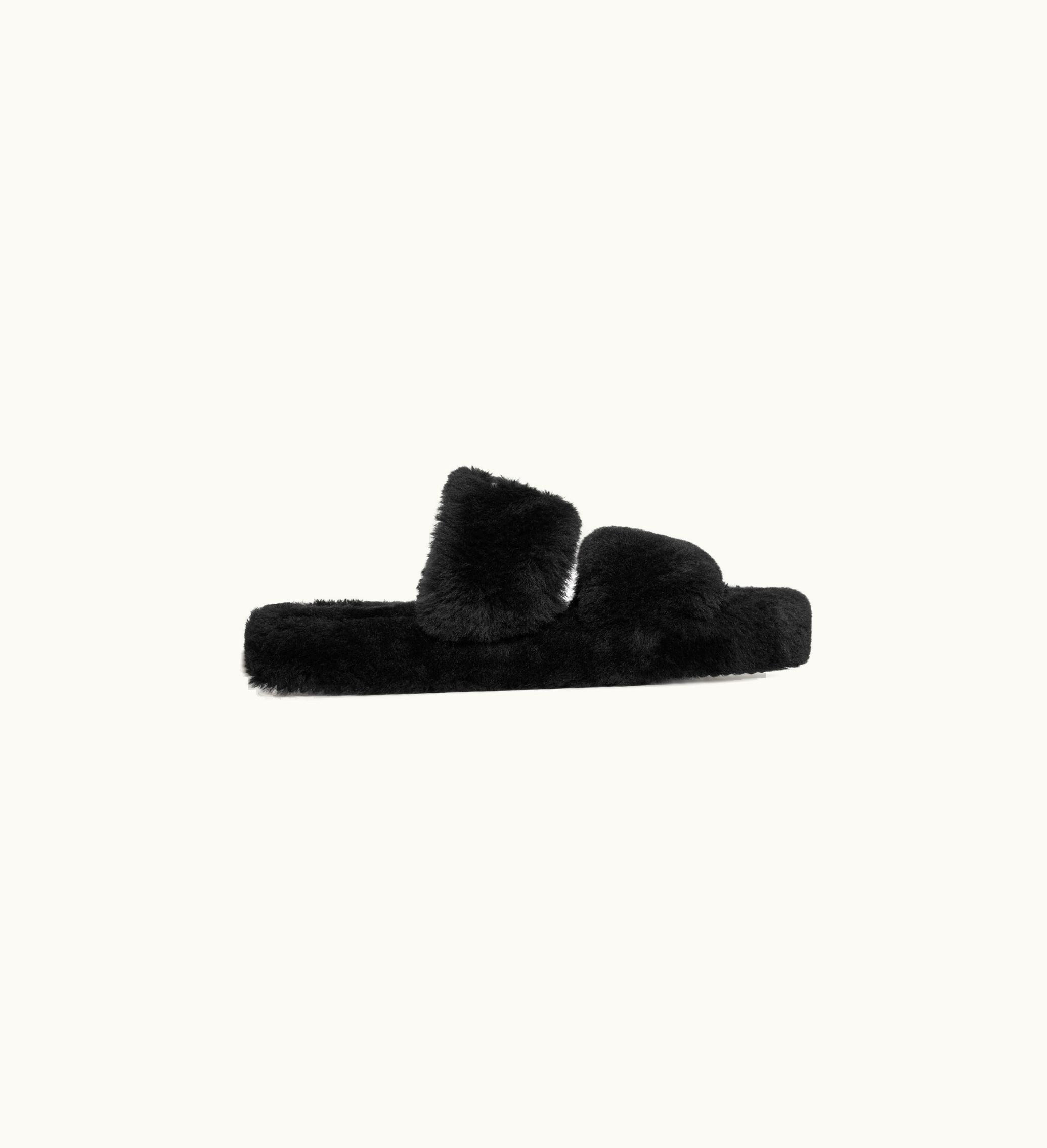Celine Celine Fur Slides Triomphe In Shearling - Black
